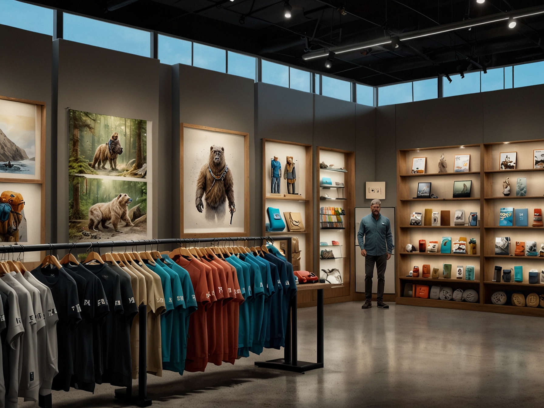 YETI's products displayed in a retail store, highlighting the brand's expanded distribution channels and accessibility. The image captures various outdoor enthusiasts exploring the premium offerings.