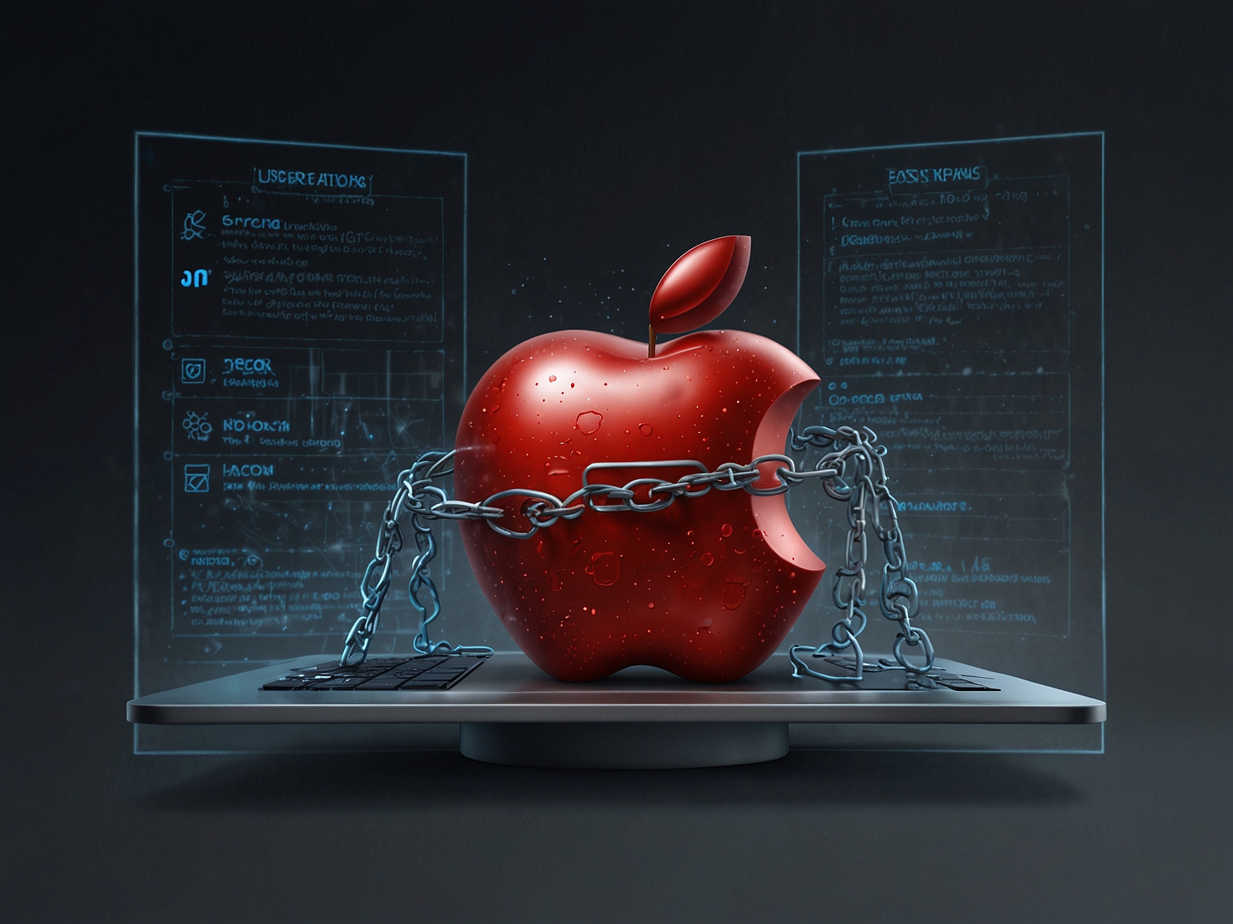 Graphic depiction of the GDPR regulations intertwining with AI technology, symbolizing the challenges faced by Apple in balancing data privacy with innovative functionalities.