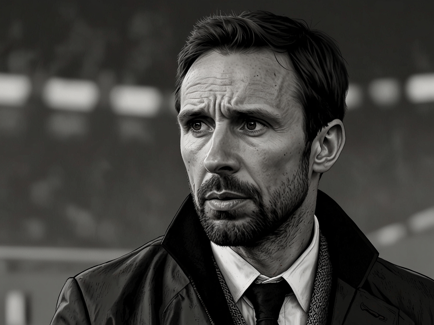 Gareth Southgate looks concerned on the sidelines during an England match, reflecting the pressure and criticism he faces as the team's manager amidst poor performances.