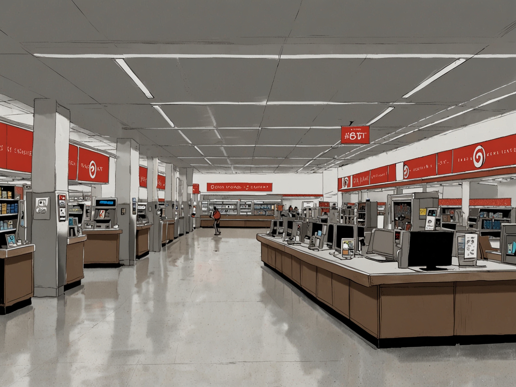 A comparison image highlighting the shorter regular checkout lanes versus the unexpectedly long express checkout lanes at a Target store.