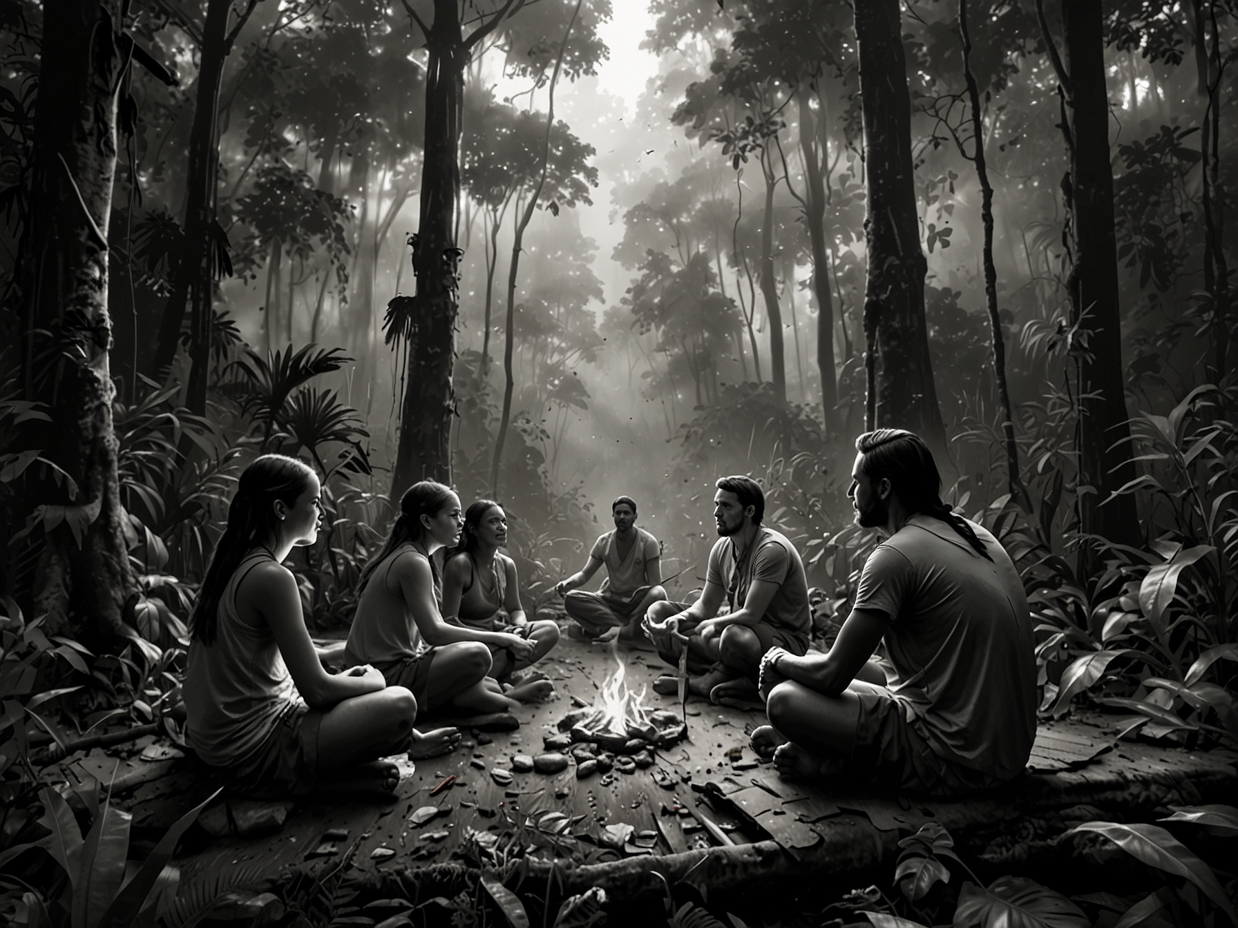 Travelers participate in a guided ayahuasca retreat in the Amazon rainforest, facilitated by skilled shamans, fostering profound personal insights and a deep sense of connection with nature.