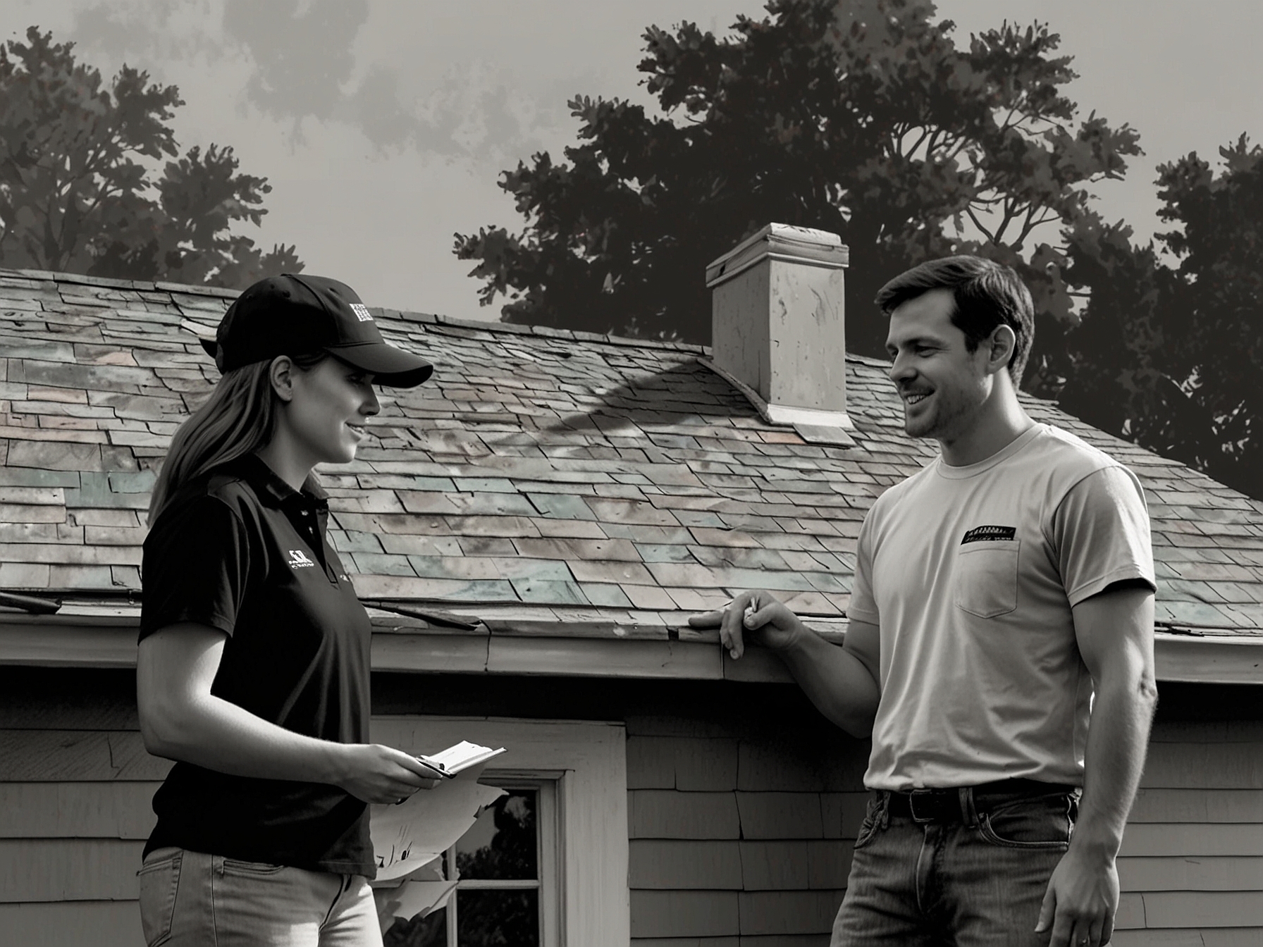Amanda Rubner consults with Joe O'Brien from Four Leaf Roofing and Windows, showcasing the initial thorough roof inspection that set them apart from competitors.