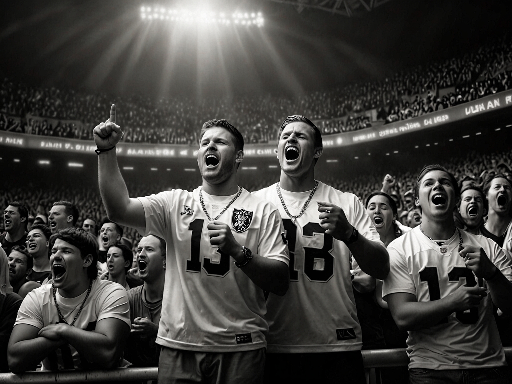 An image illustrating the emotional Raiders fans, displaying their fervent support during a game, symbolizing the passionate atmosphere that surrounds the team irrespective of their performance on the field.