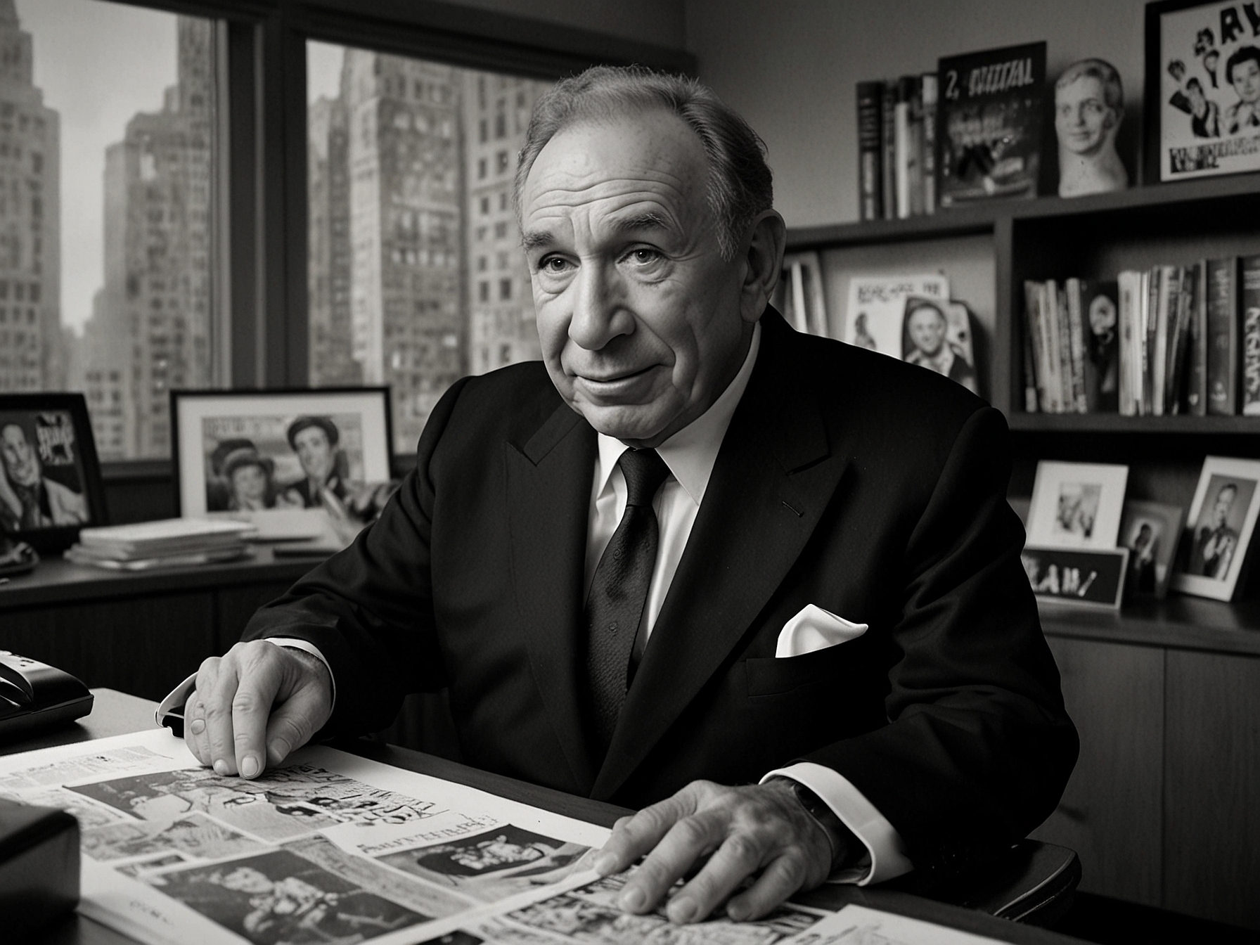 An image of Mel Brooks, the legendary director and producer, sitting in an office filled with 'Spaceballs' memorabilia, hinting at his involvement in the long-anticipated sequel.