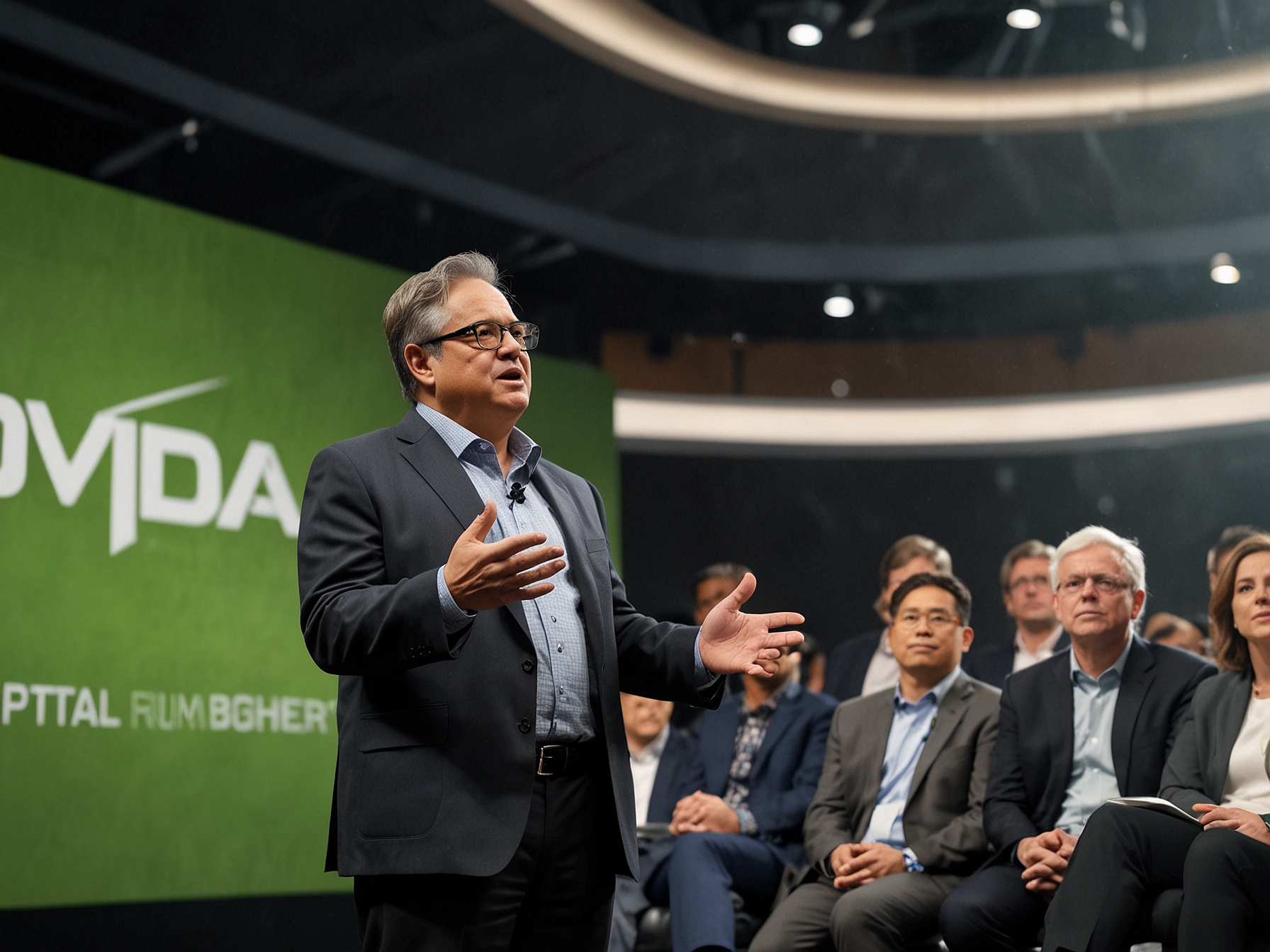 An executive addressing Nvidia's future plans at a tech conference, emphasizing the company's focus on innovation in AI, machine learning, and automotive technologies despite recent market challenges.