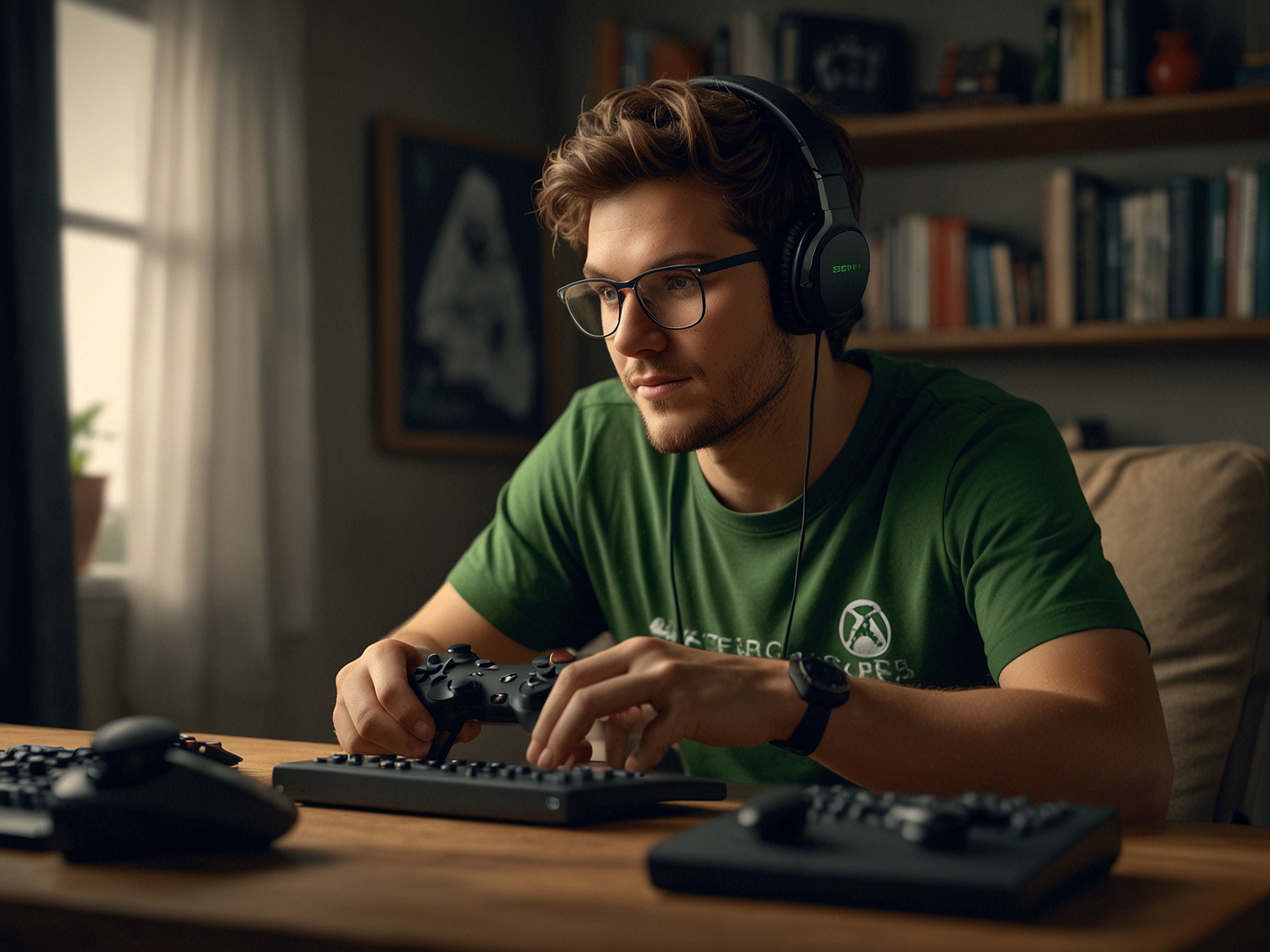A gamer playing Xbox games on multiple devices, illustrating the versatile benefits of Xbox Game Pass Ultimate, including PC, console, and mobile cloud gaming options.