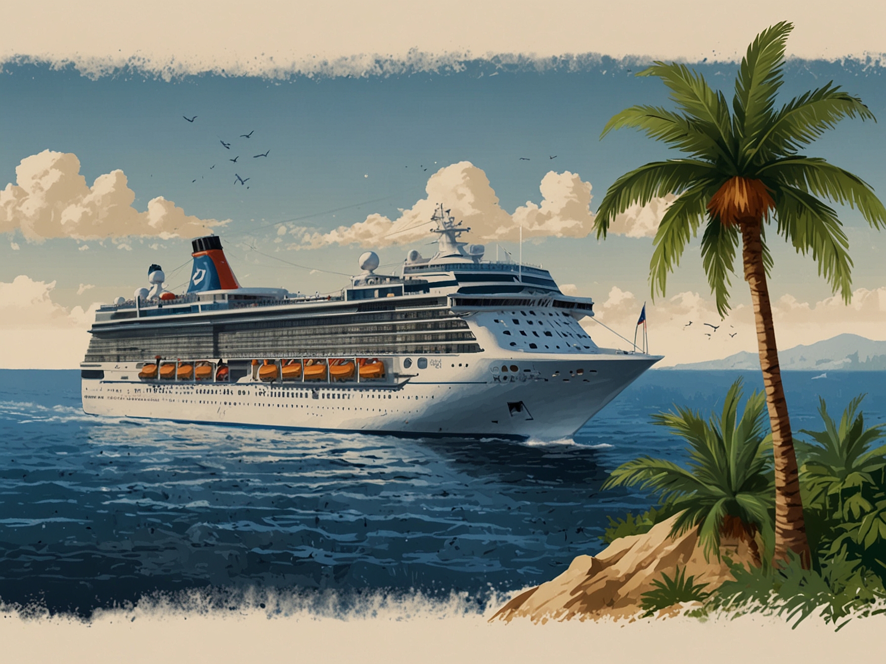 A cruise ship setting sail, symbolizing the rebound in travel demand and positive financial outlook for companies like Carnival, Royal Caribbean, and Norwegian Cruise Line.