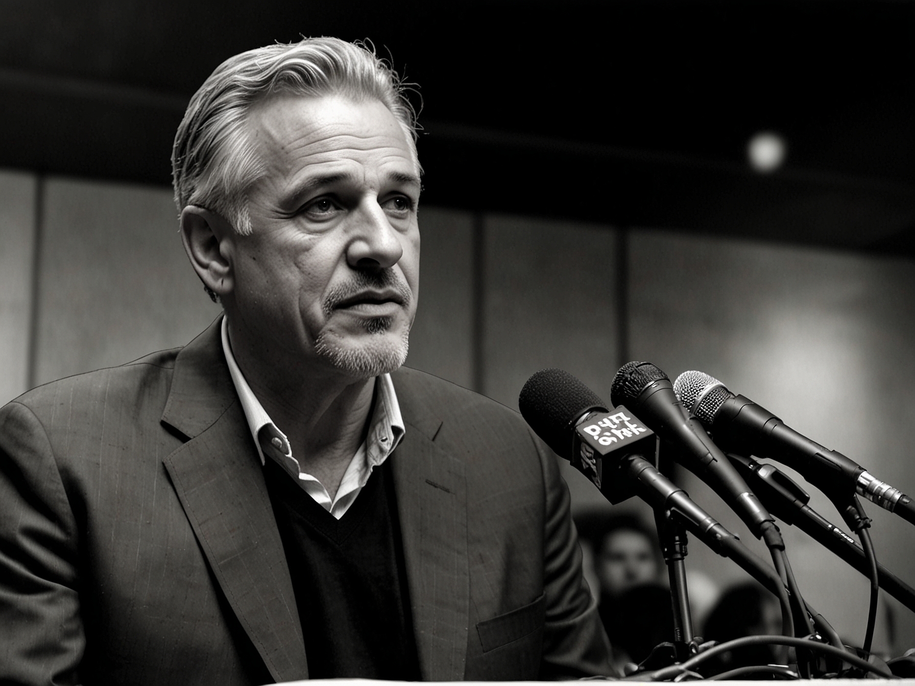 Nick Cassavetes, speaking earnestly at a press conference. The filmmaker addresses his mother's Alzheimer's diagnosis, urging for increased awareness, compassion, and research funding.