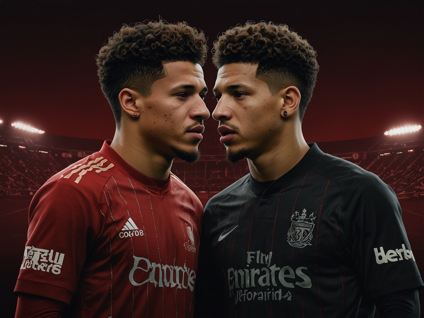 Depiction of Barcelona's dual transfer strategy with split visuals: Jadon Sancho and an enigmatic Liverpool player. The image emphasizes Barcelona's ambition to rejuvenate their squad by incorporating youthful talent and proven performers.