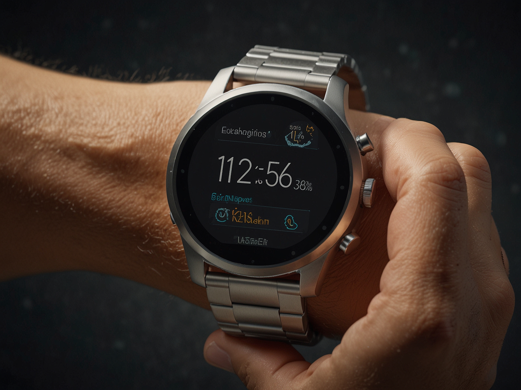 Image illustrating the Fossil Gen 6 Smartwatch's sleek design, juxtaposed with a user expressing frustration due to its laggy performance and poor battery life, highlighting its shortcomings.