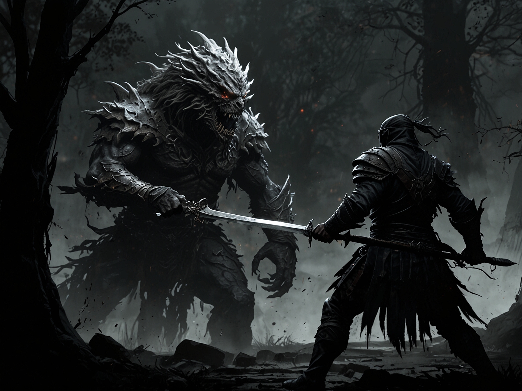 A player character in Elden Ring faces off against the final boss of the Shadow of the Erdtree expansion, poised to execute a perfect parry amid a chaotic and intense battle scene.