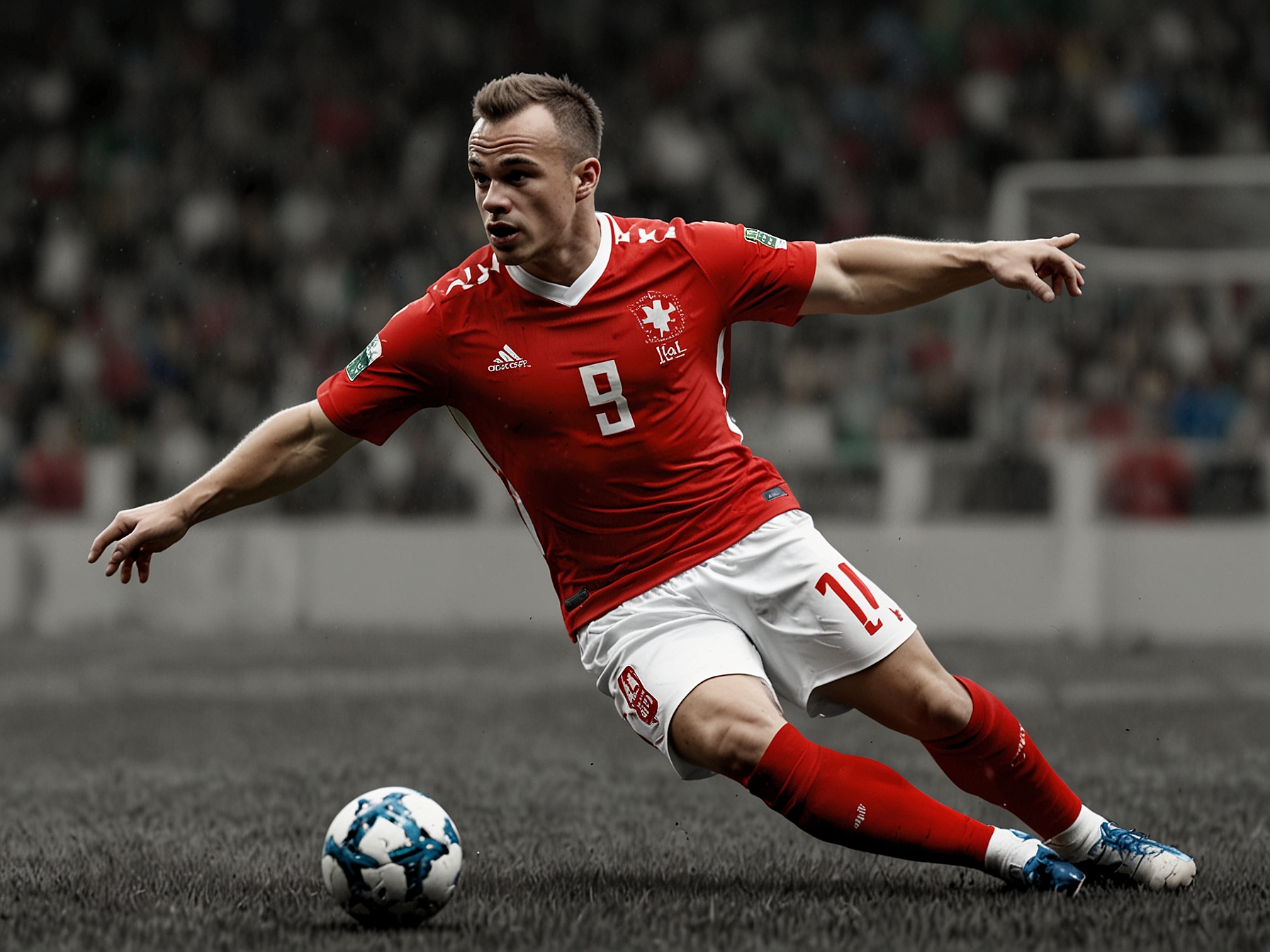 Swiss star Xherdan Shaqiri in action against Italy's formidable defense, representing the clash of experienced players and strategic maneuvering expected in this marquee European Championship match.