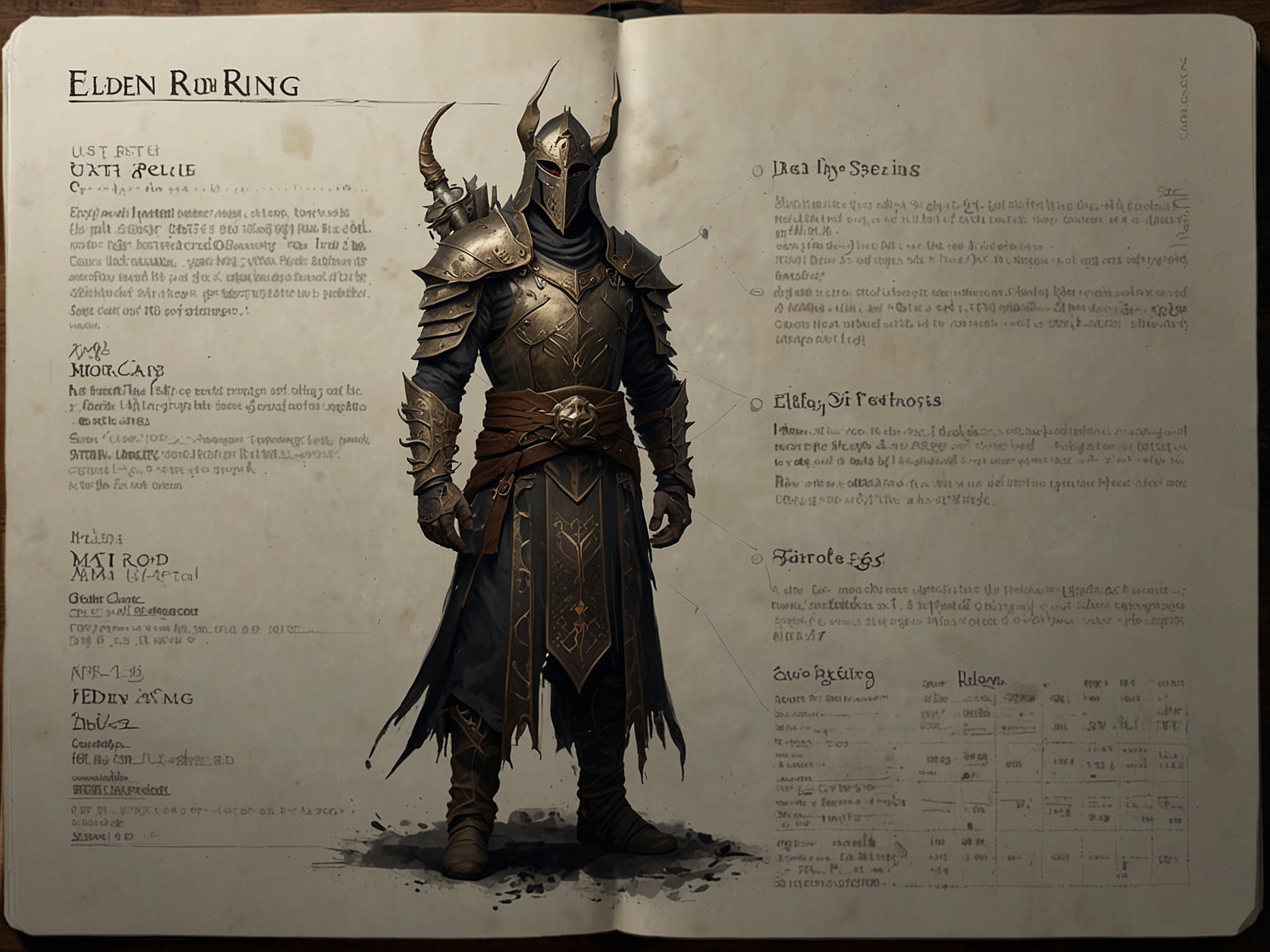 An image showing a player's character in Elden Ring with highlighted stat points and a visual representation of the soft caps for each attribute in 2024.