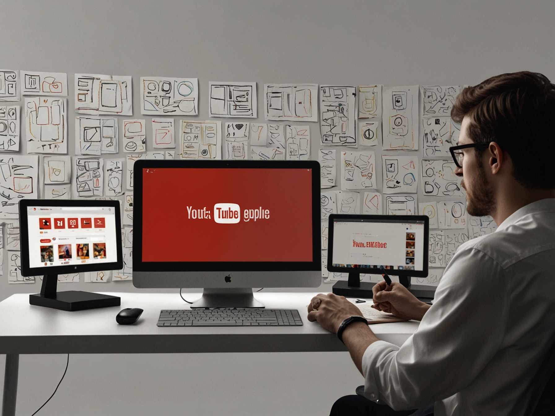 Depiction of users accessing YouTube on various devices such as smartphones, tablets, and smart TVs, showcasing its user-friendly interface and cross-platform accessibility.