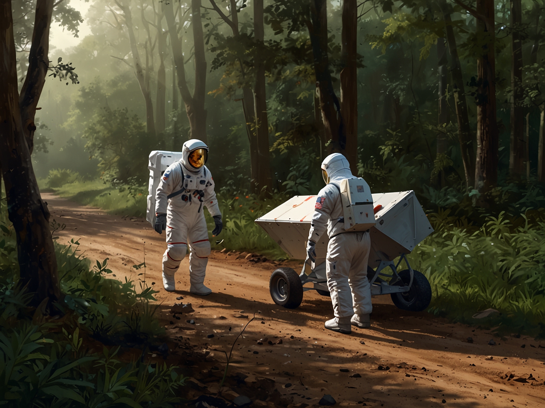 NASA investigators collect debris samples from a rural walking trail. The debris has been confirmed as a segment from a previous SpaceX mission, highlighting the issue of increasing space junk.