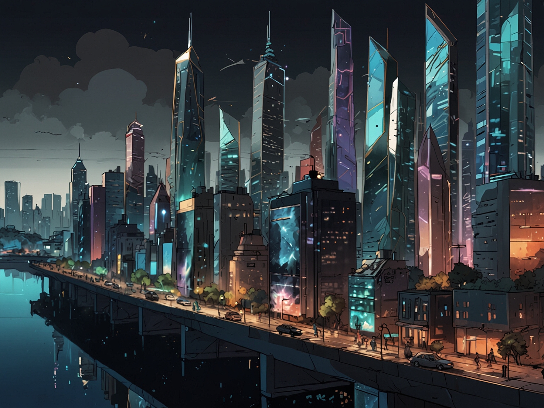 A detailed illustration showcasing the 15 diverse characters from Zenless Zone Zero, each with unique abilities and backstories, set against a futuristic cityscape background.