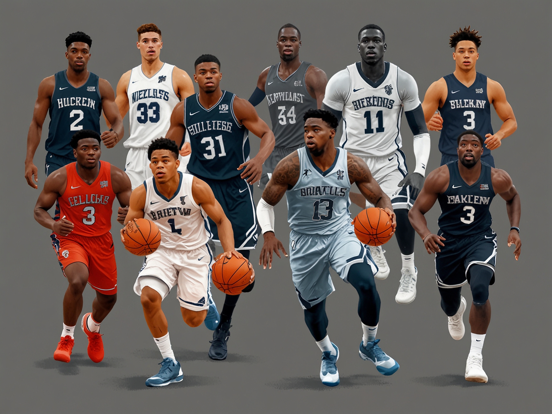 Athletes from different sports representing the Big East Conference, showcasing the diverse sports coverage, including basketball, soccer, and volleyball, under the new media rights agreement.