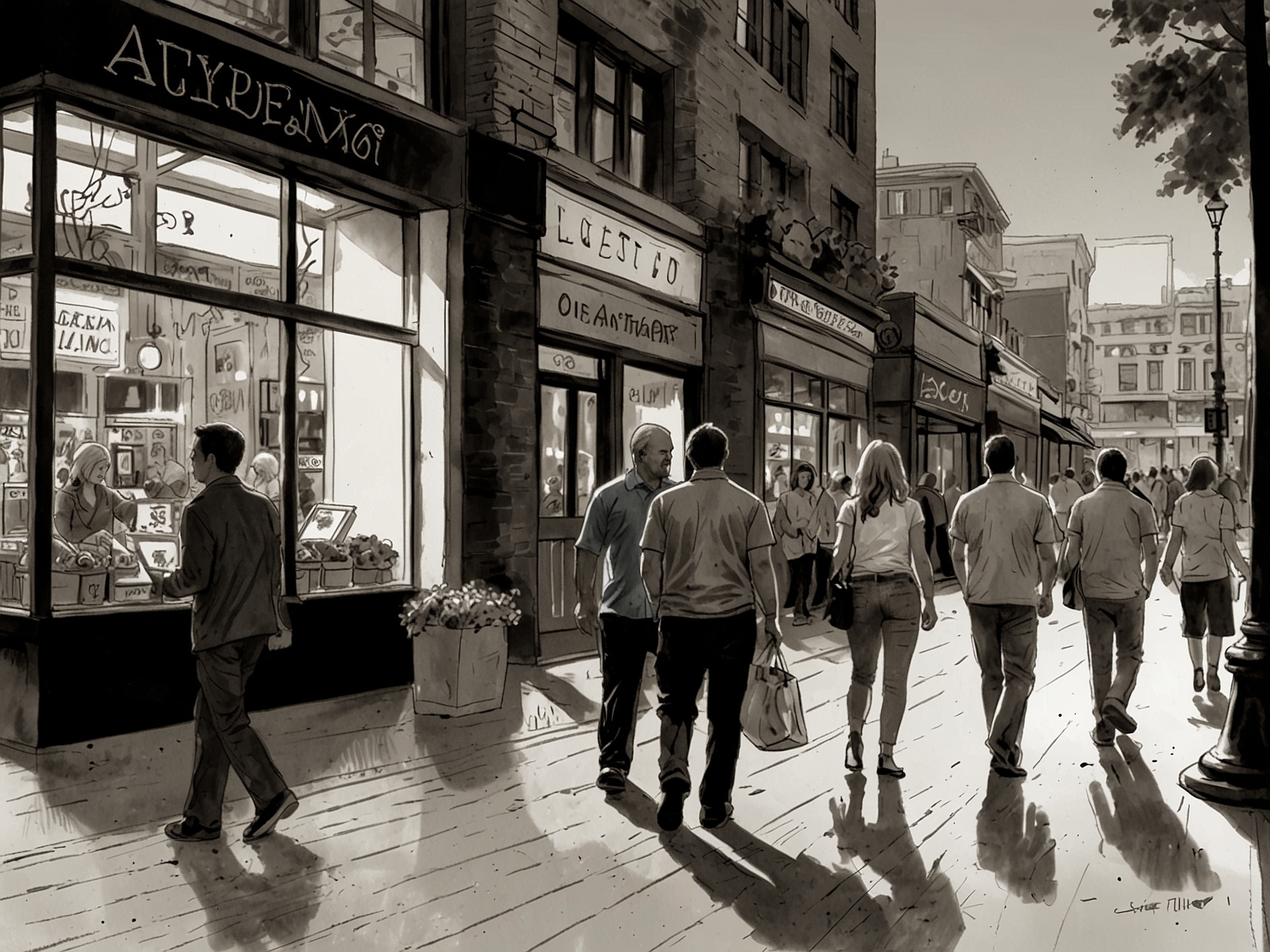 An image illustrating robust consumer activity with people shopping and dining out, emphasizing how strong consumer spending has helped drive the U.S. economic growth in the last quarter.