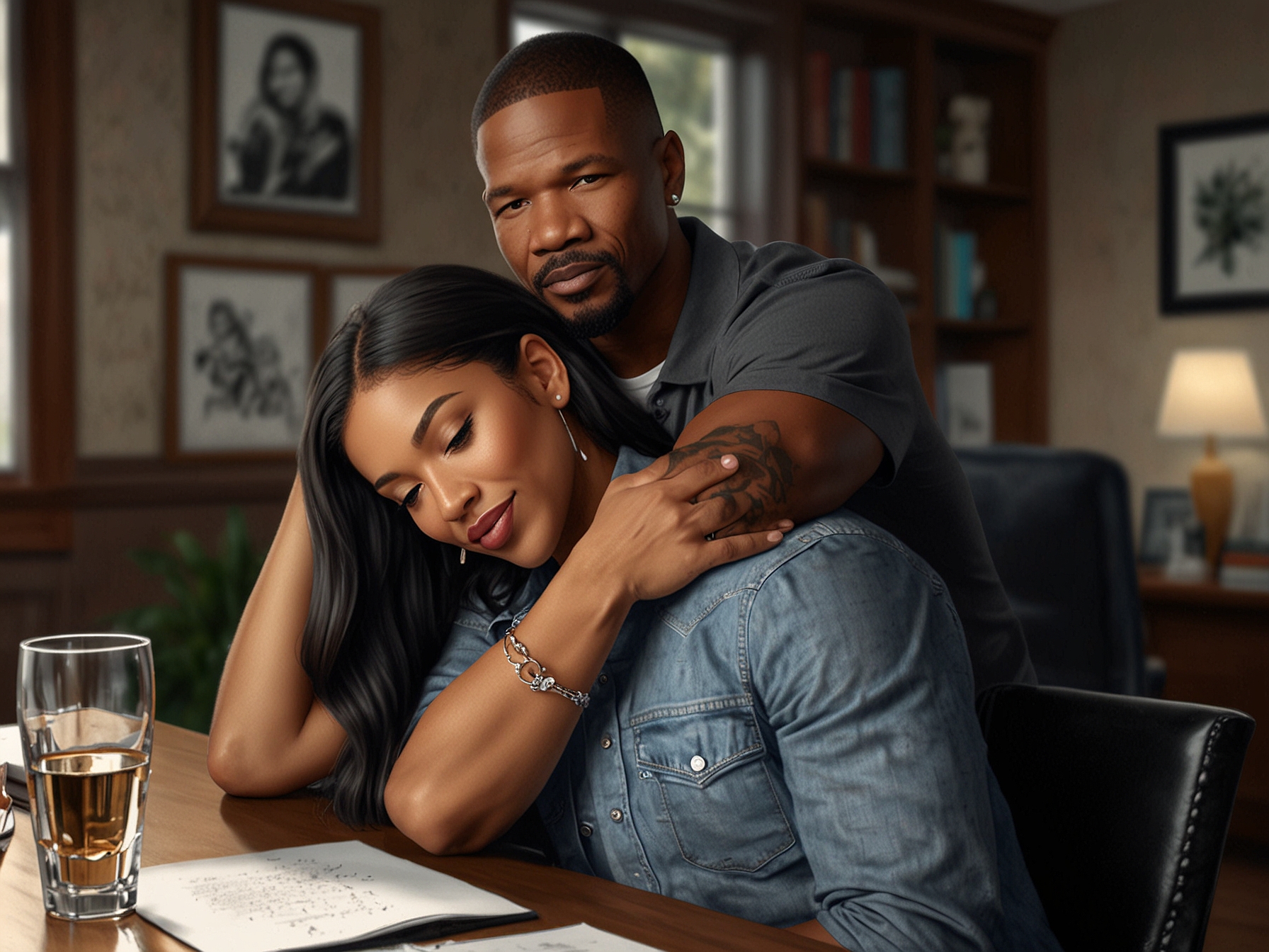 Corinne Foxx shares an emotional moment with Jamie Foxx, as they celebrate a milestone in his recovery journey, surrounded by family and friends, showcasing his resilience and determination.