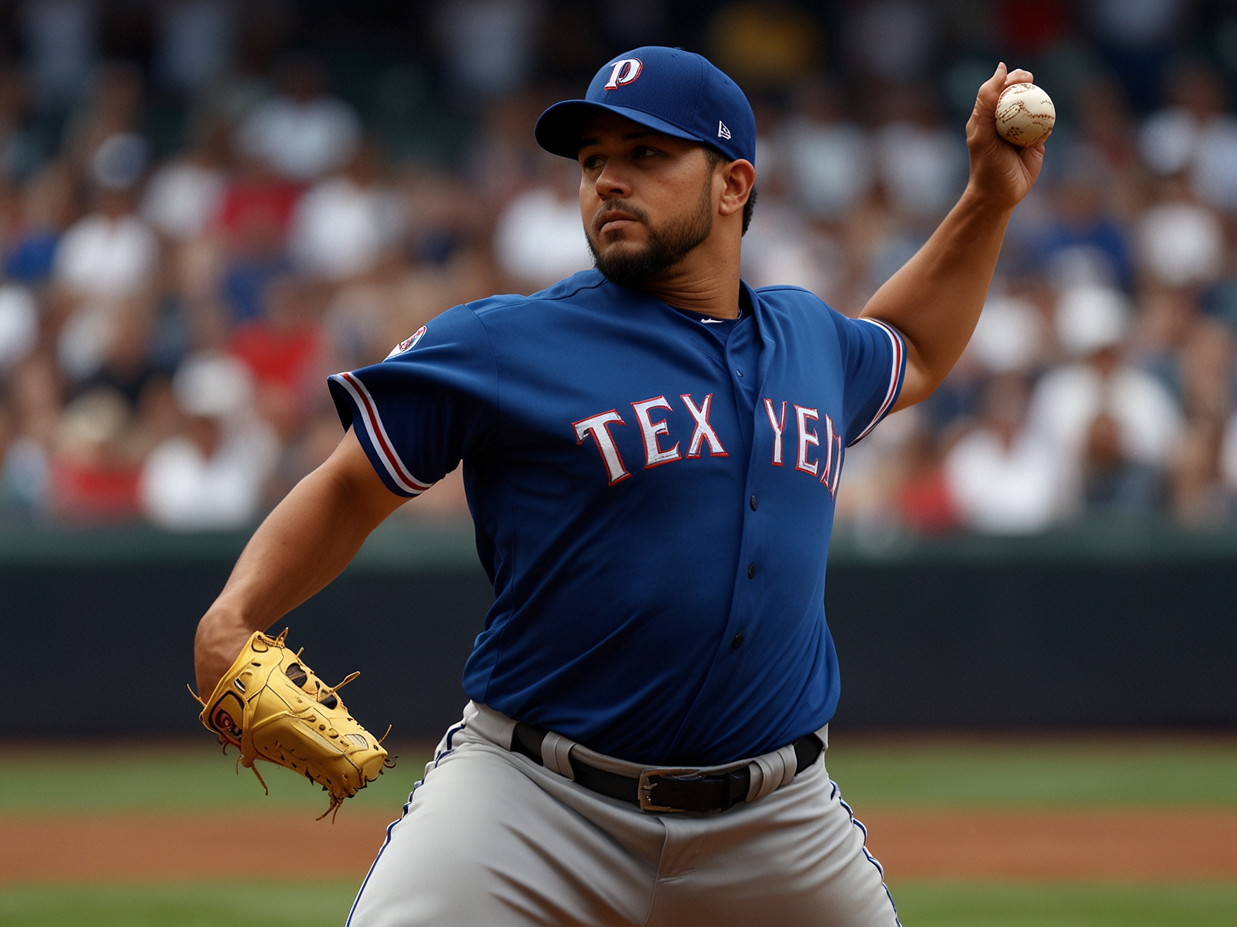 Image of Rangers' pitcher Martín Pérez delivering a pitch during the nail-biting game on June 26, matching Brewers' Corbin Burnes inning for inning in a closely contested final game.