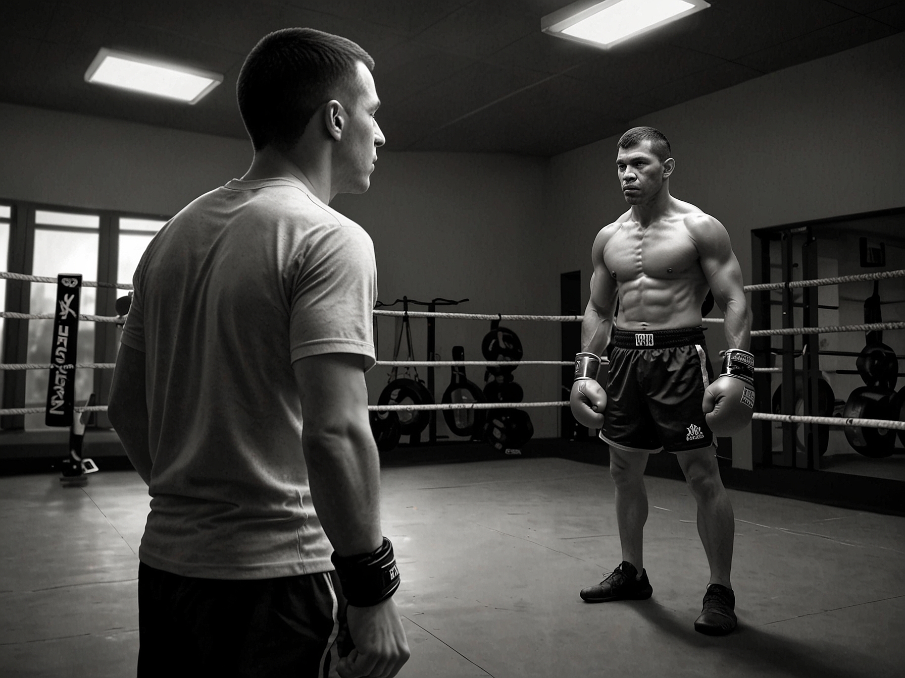 Legendary coach Javier Mendez observing a training session at the American Kickboxing Academy, spotlighting the mentor Magomedov aims to train under to elevate his UFC career.