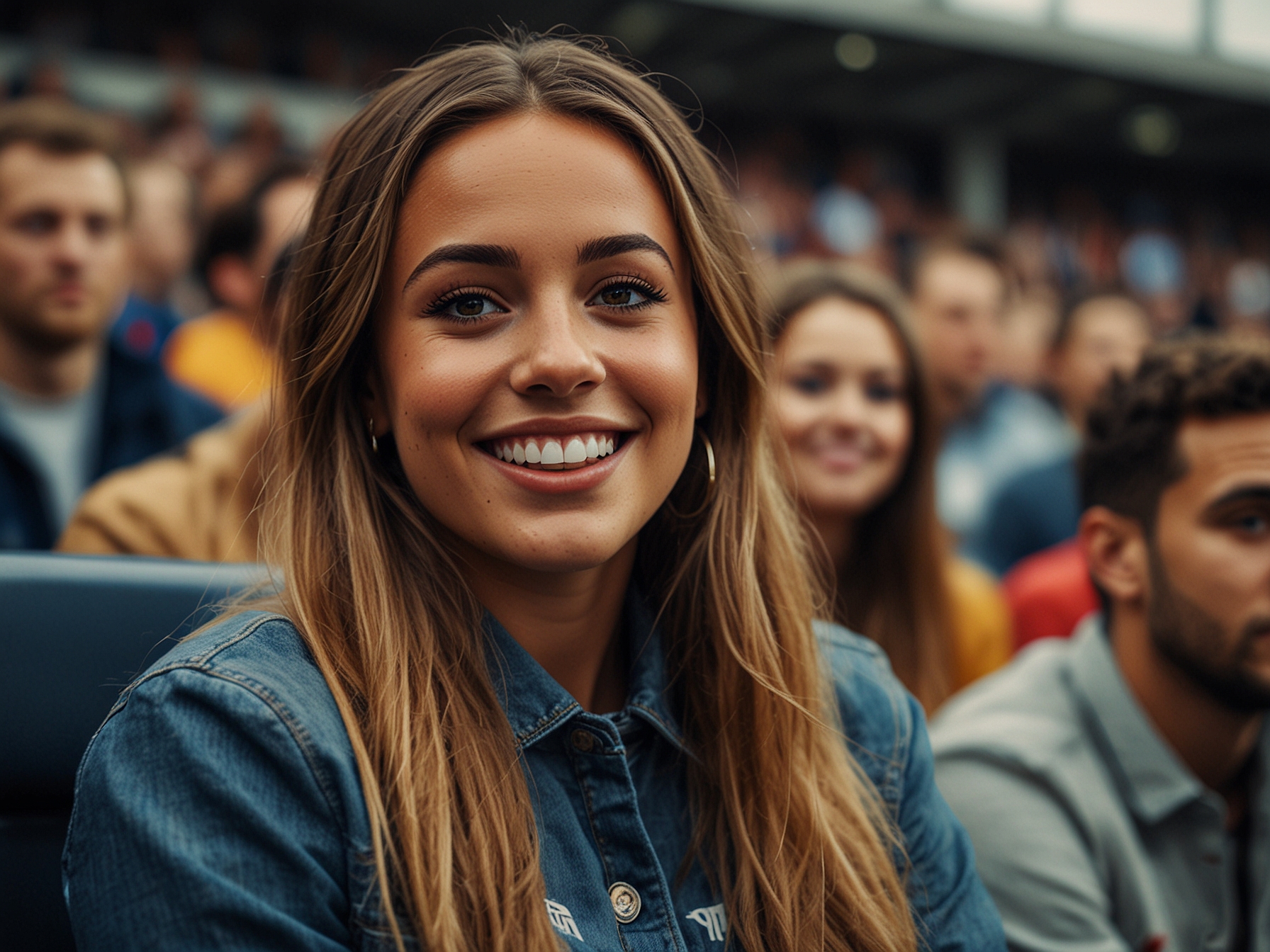 A smiling Lauryn Goodman attends a football match during the Euros, capturing her in the stands while her supportive Instagram messages hint at her complex relationship with Kyle Walker.