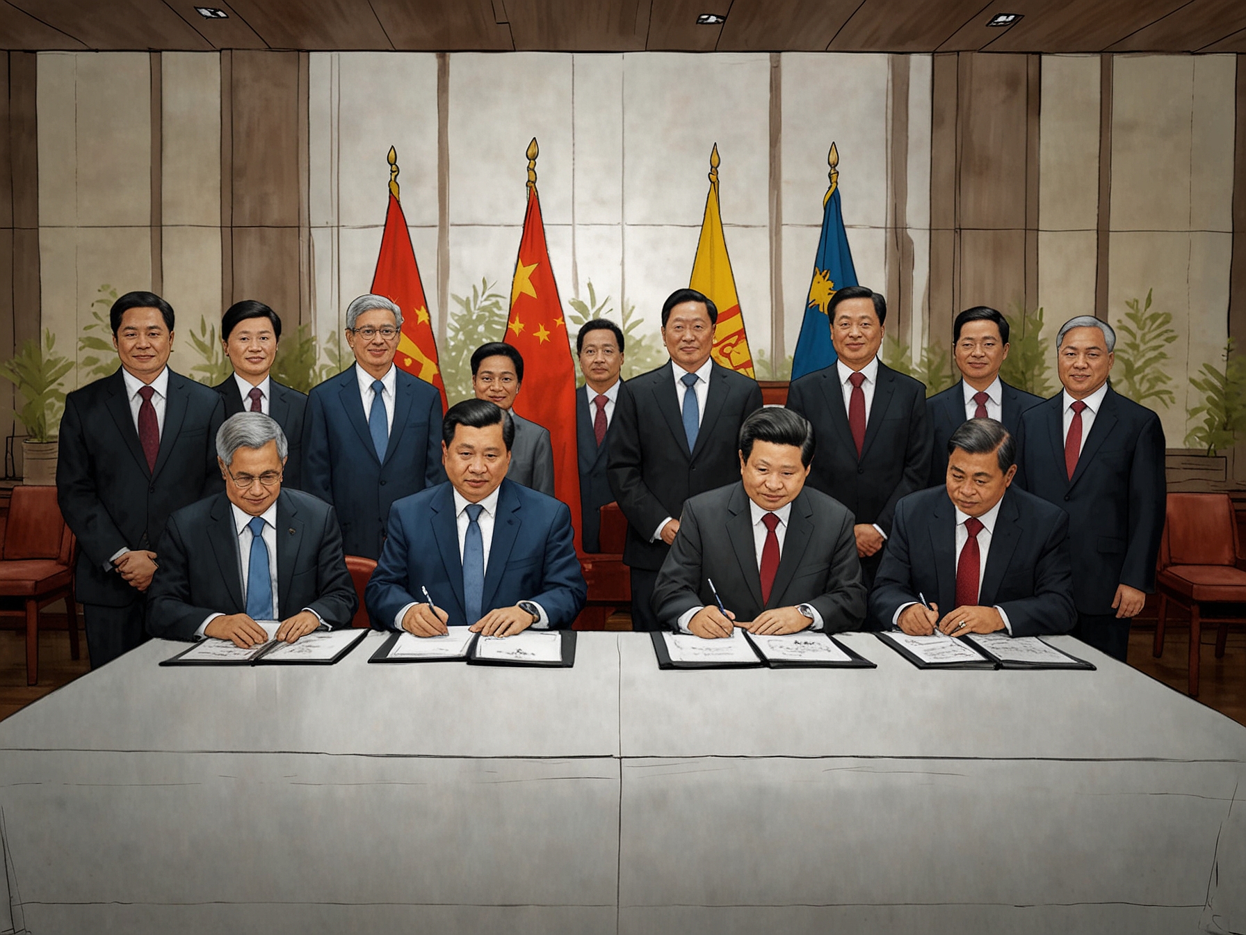 Sri Lankan officials and representatives from China sign the debt restructuring agreement, a vital step in stabilizing the economy after the 2022 financial crash. The deal is a beacon of hope for economic revival.