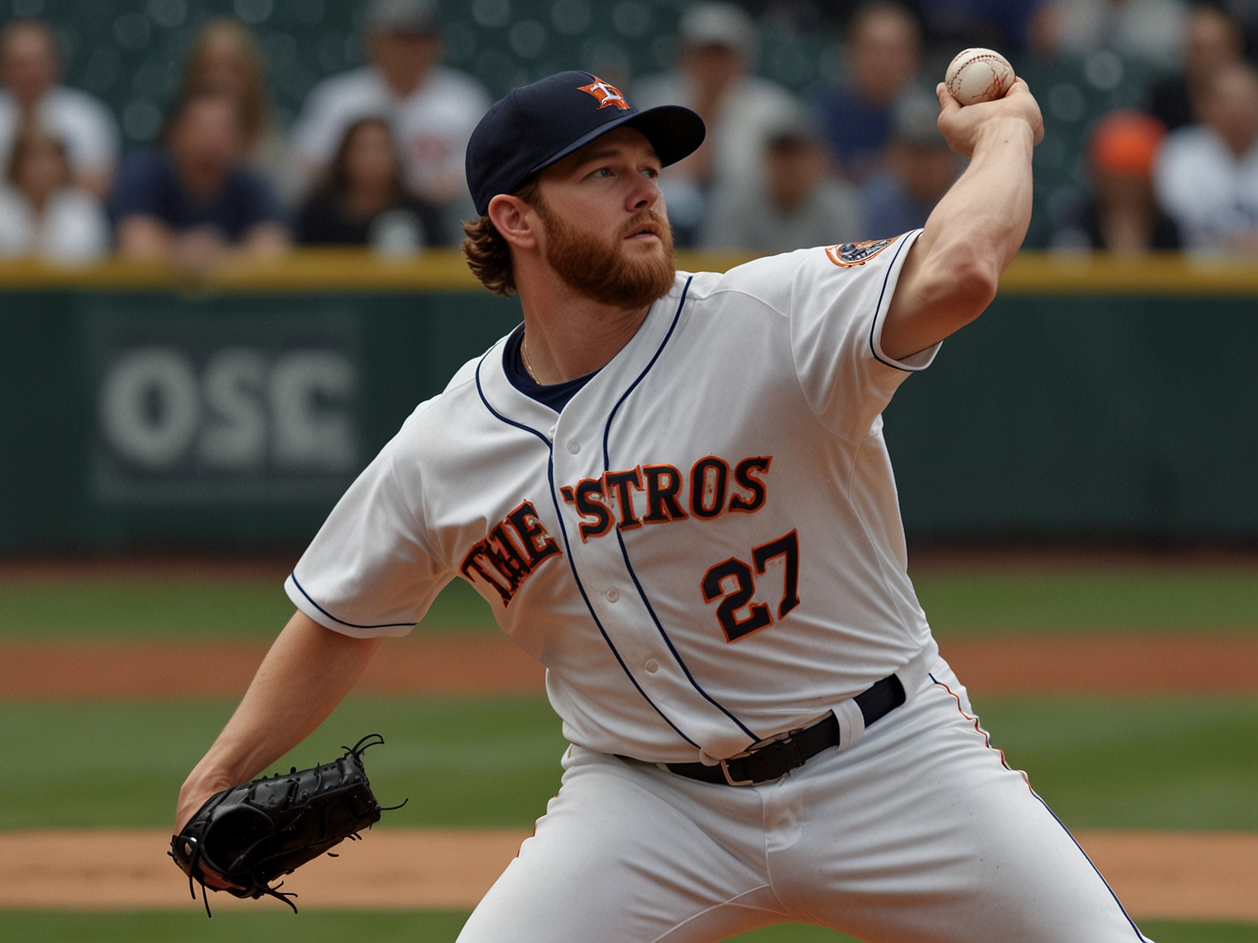 Hunter Brown delivers a powerful pitch during his six scoreless innings against the Colorado Rockies, exemplifying his dominance and solidifying the Astros' early lead.