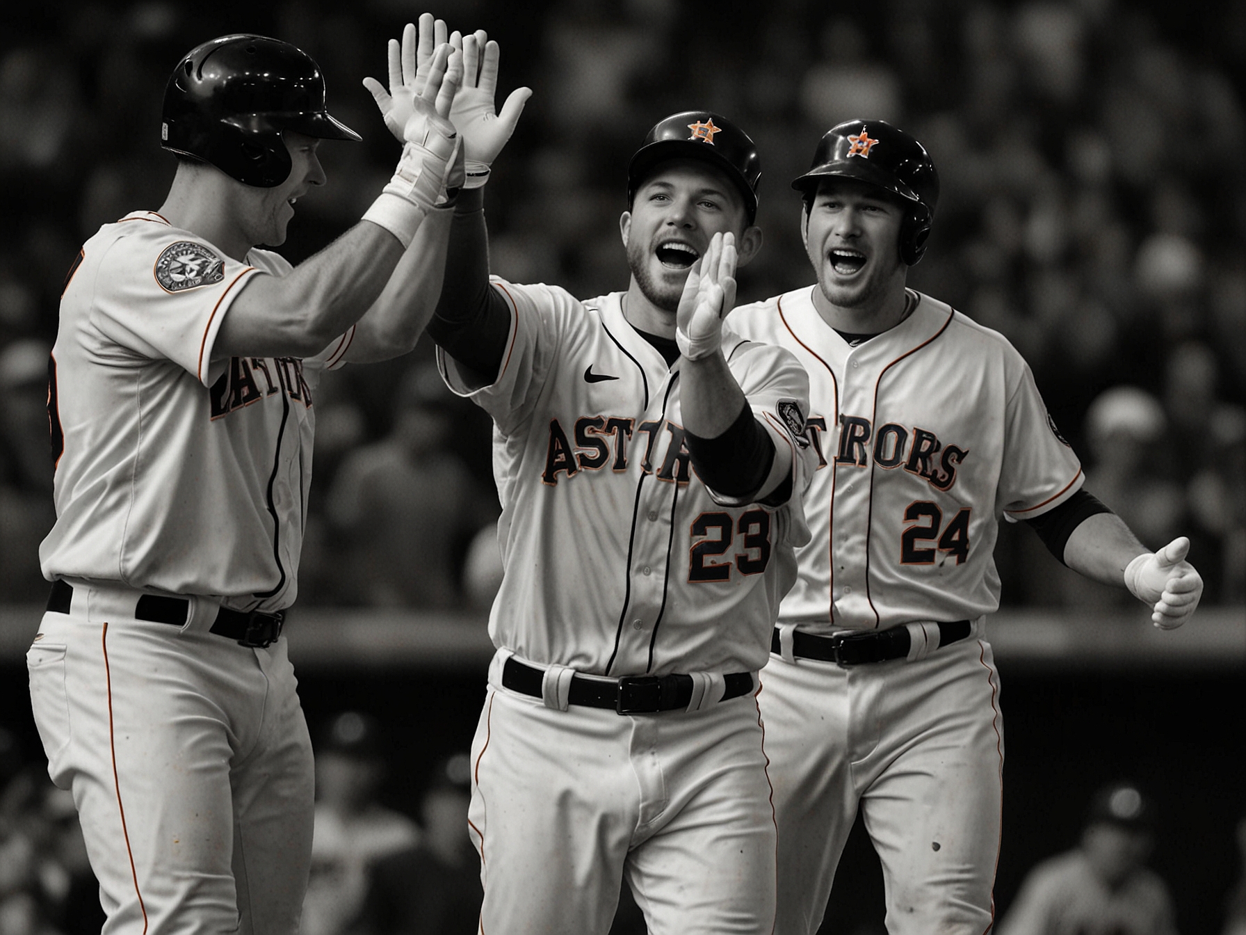 Chas McCormick celebrates with teammates after delivering two crucial RBIs in the first inning, establishing a comfortable lead for the Houston Astros over the Rockies.