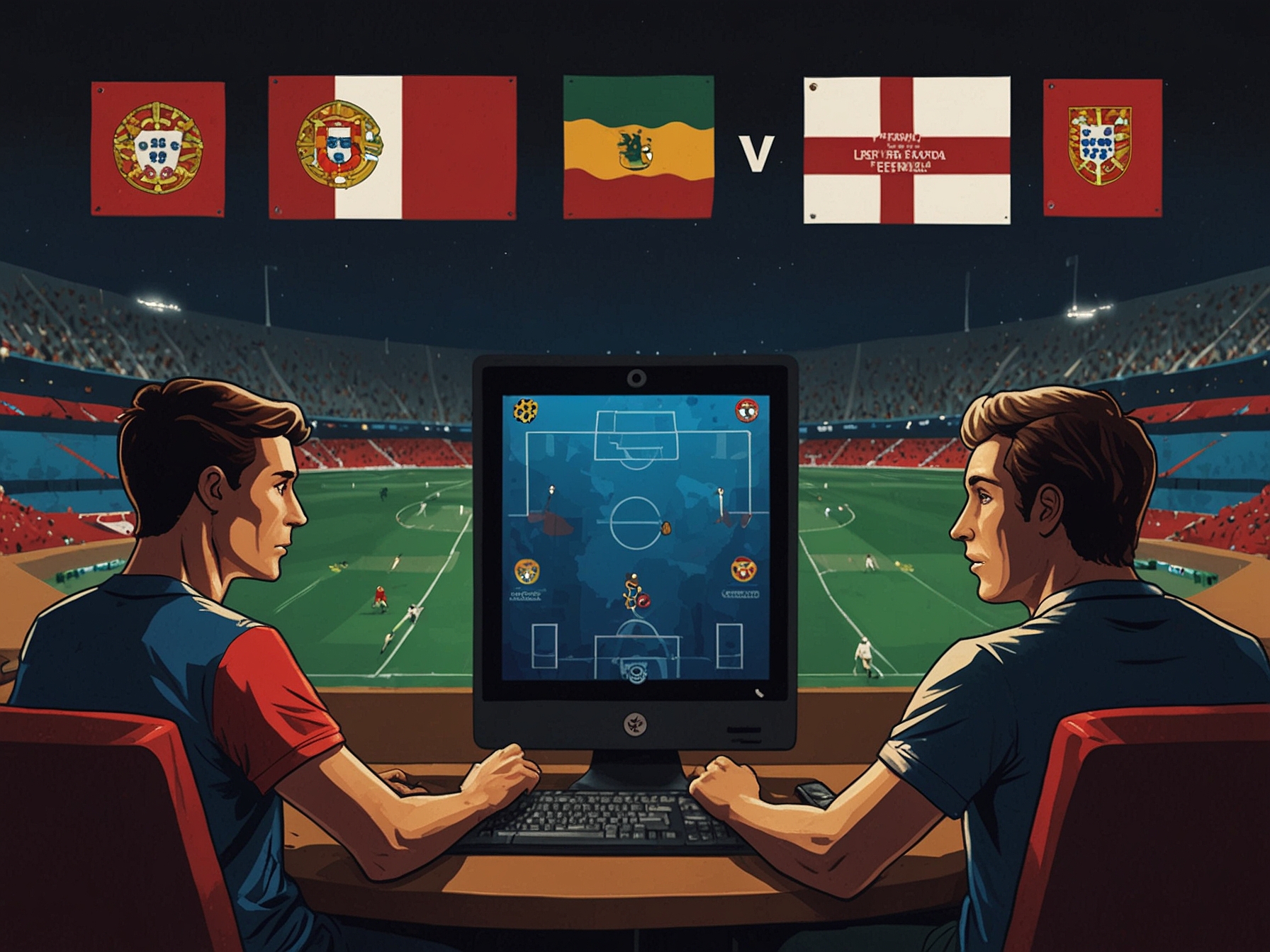 An illustration of how to use a VPN to watch the Georgia vs Portugal match for free. The image includes icons representing VPN services and global streaming options.