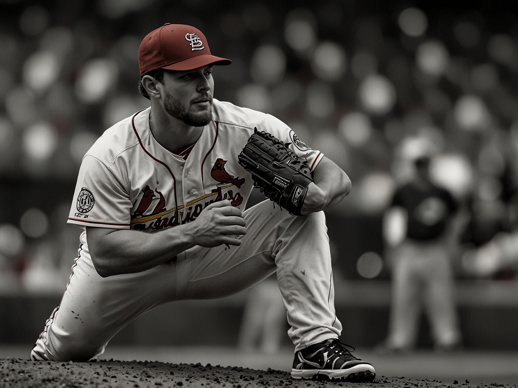 Matthew Liberatore, on the mound, pitching with intensity. The young left-hander's performance was crucial in leading the St. Louis Cardinals to victory against the Atlanta Braves.