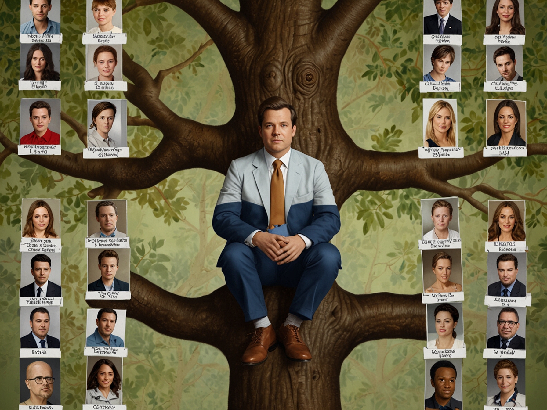 A visual representation of New York Magazine's 'nepo baby' cover story, showing famous 'nepo babies' in a family tree format to highlight Hollywood's nepotism issue.