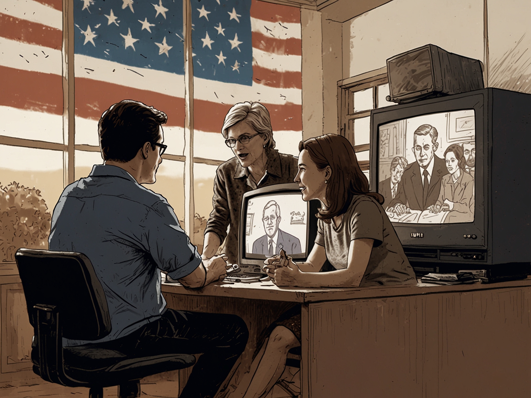 Image of a family gathered around their TV, showcasing the various ways Americans can tune into the presidential debate, highlighting community engagement.