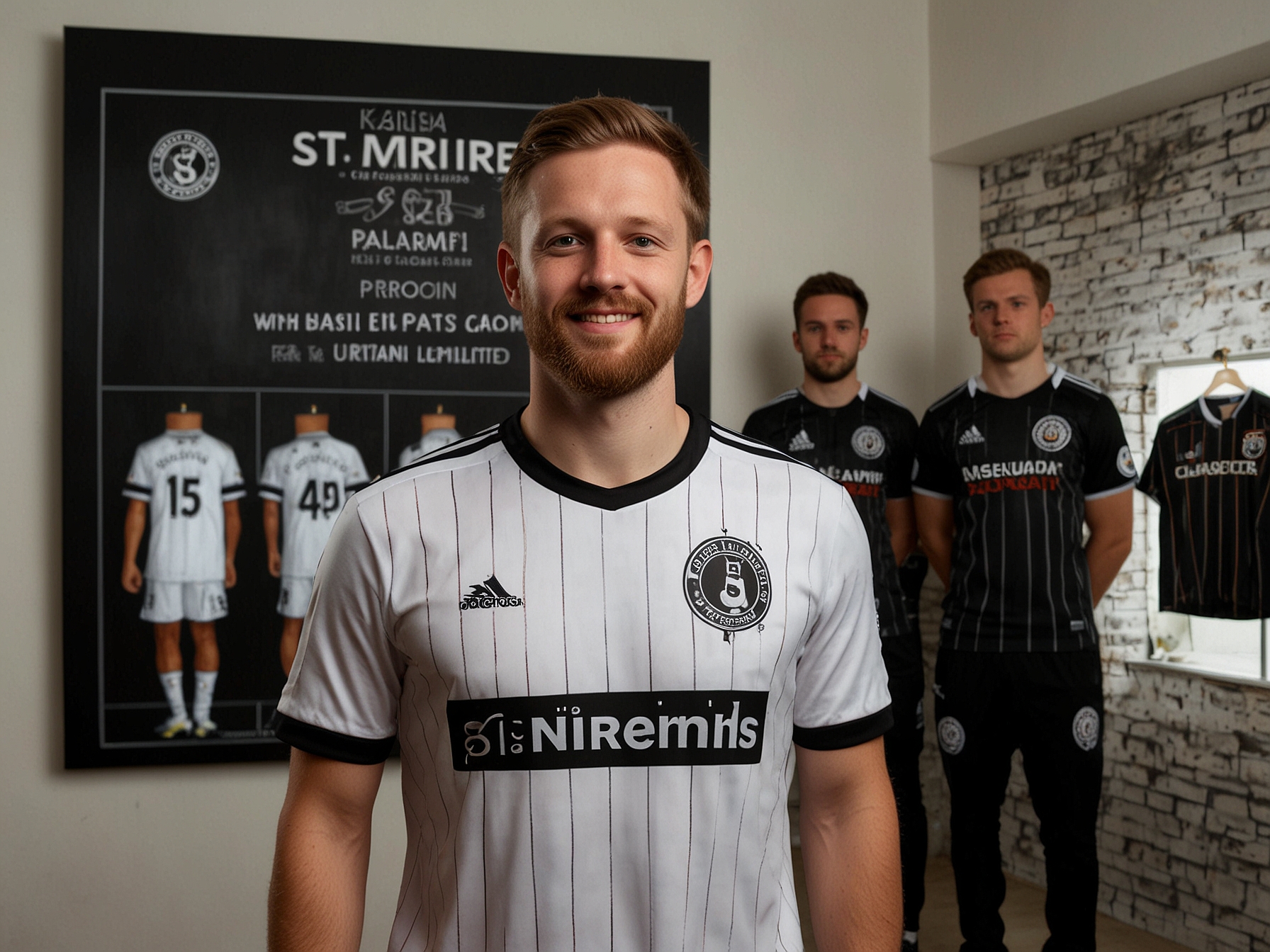 St Mirren players showcasing the newly unveiled kit, with 'Lord, let Paisley [and St Mirren] flourish' slogan. The kit highlights modern design while honoring the club’s heritage.