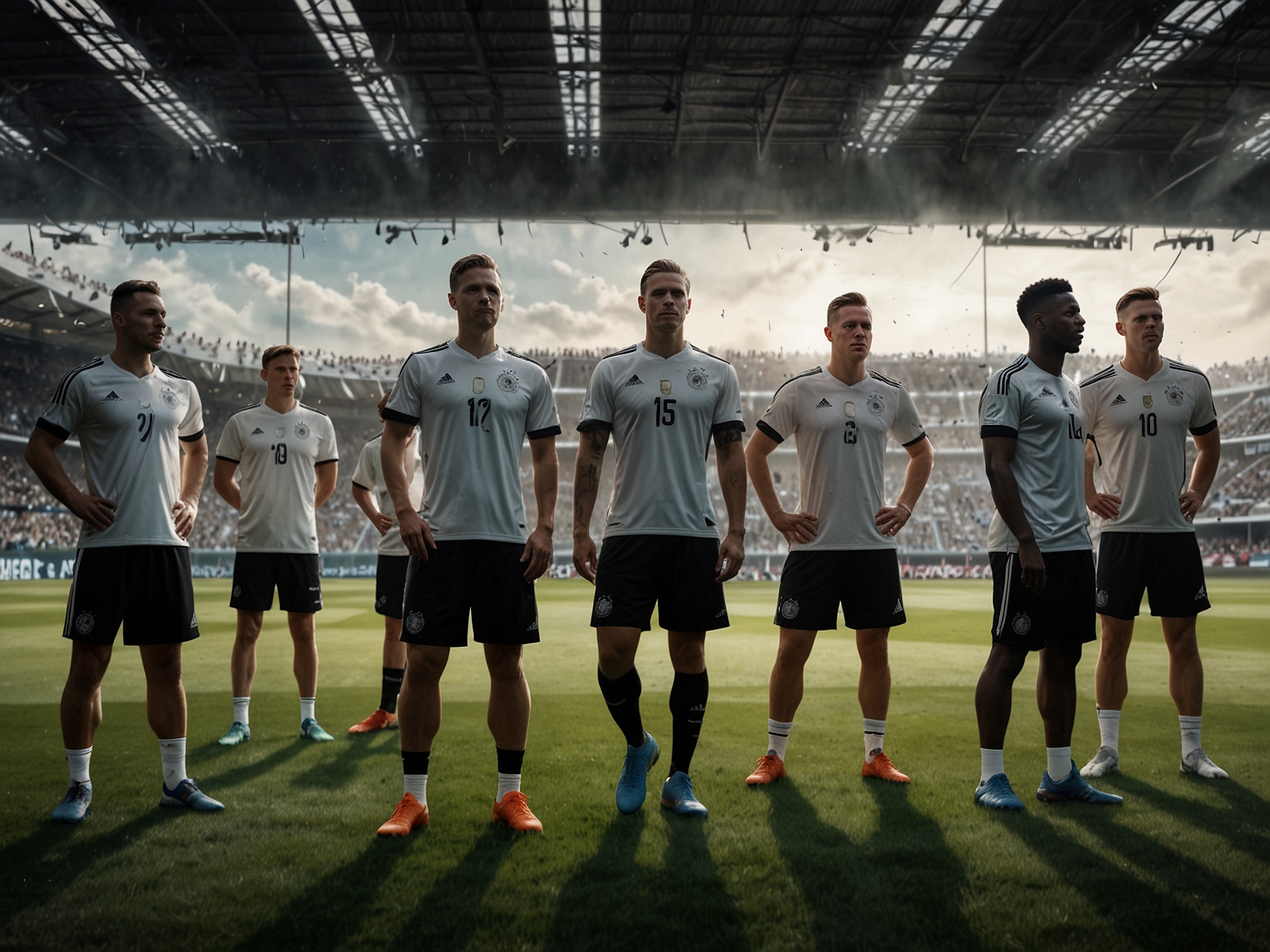 A dynamic image of the Germany national football team practicing, highlighting their preparation and strong lineup ahead of the Euro 2024 match against Denmark.