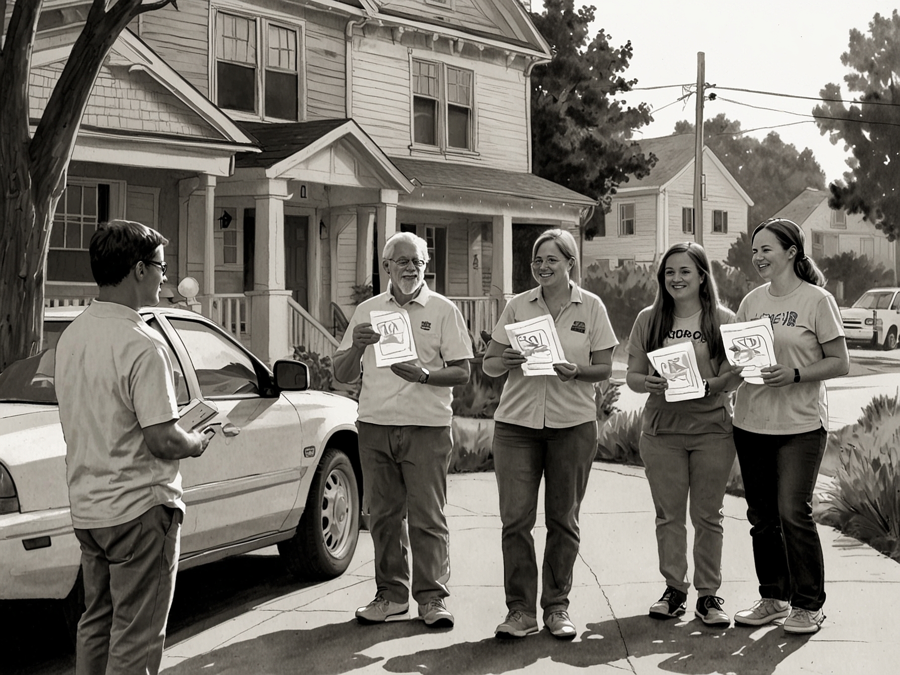 Volunteers canvassing neighborhoods in Auburn, engaging with local residents and distributing campaign materials to boost awareness and support for Democratic candidates.