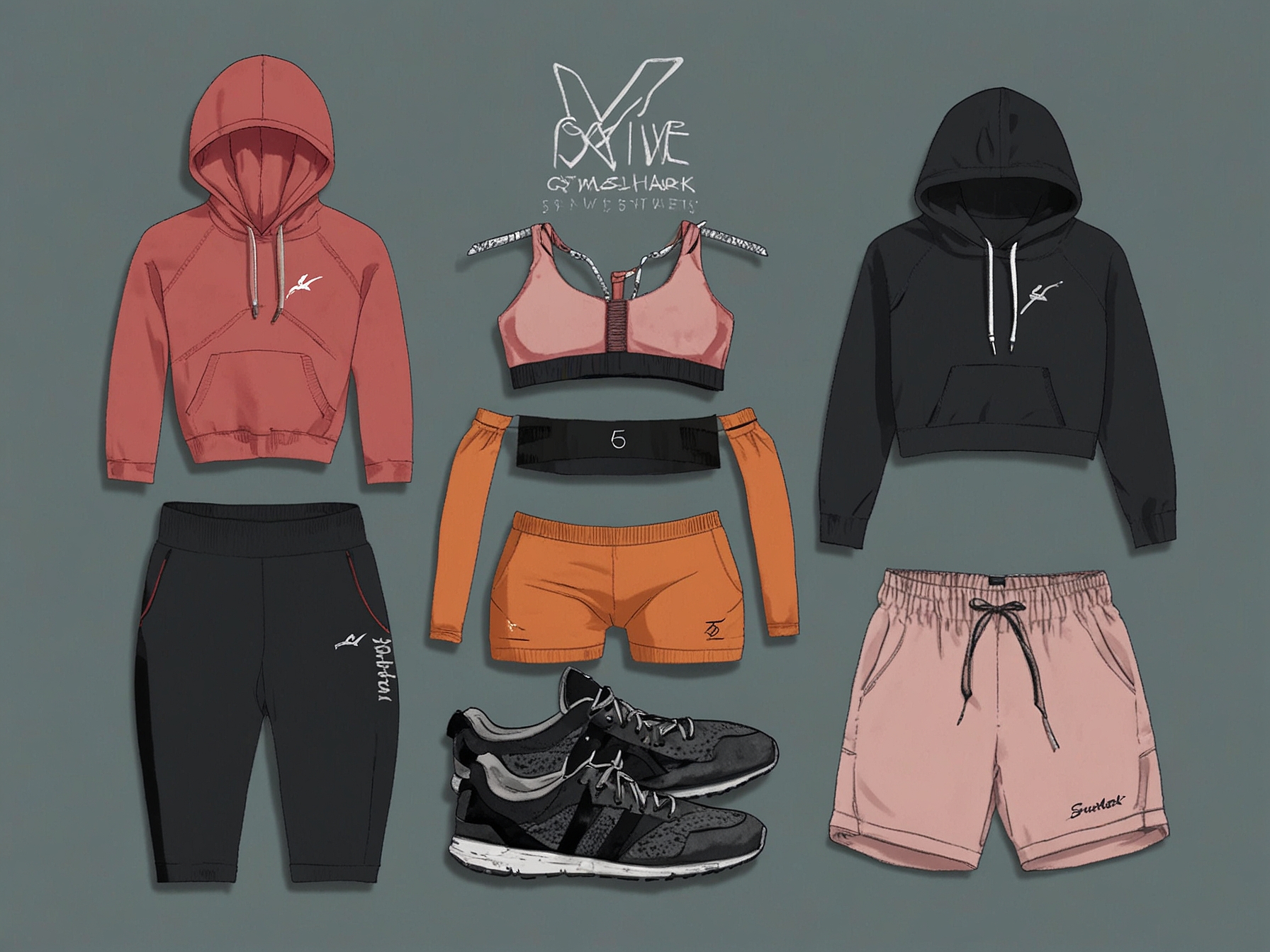 A collection of the top five discounted Gymshark fitness apparel items, including leggings, hoodies, shorts, tank tops, and sports bras, all displayed together in a stylish arrangement.