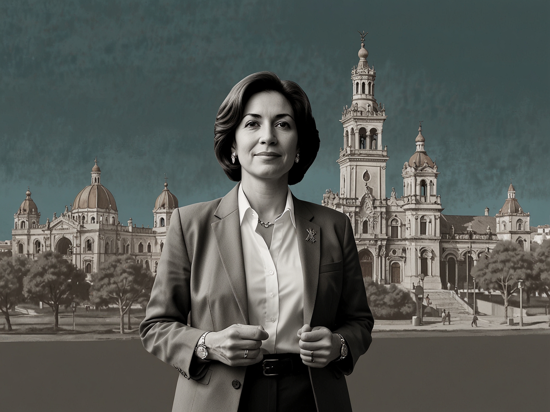 Image showing Claudia Sheinbaum, the Mayor of Mexico City, standing with an empty fist. This photo is crucial as it highlights the original context before digital alteration added a menorah.