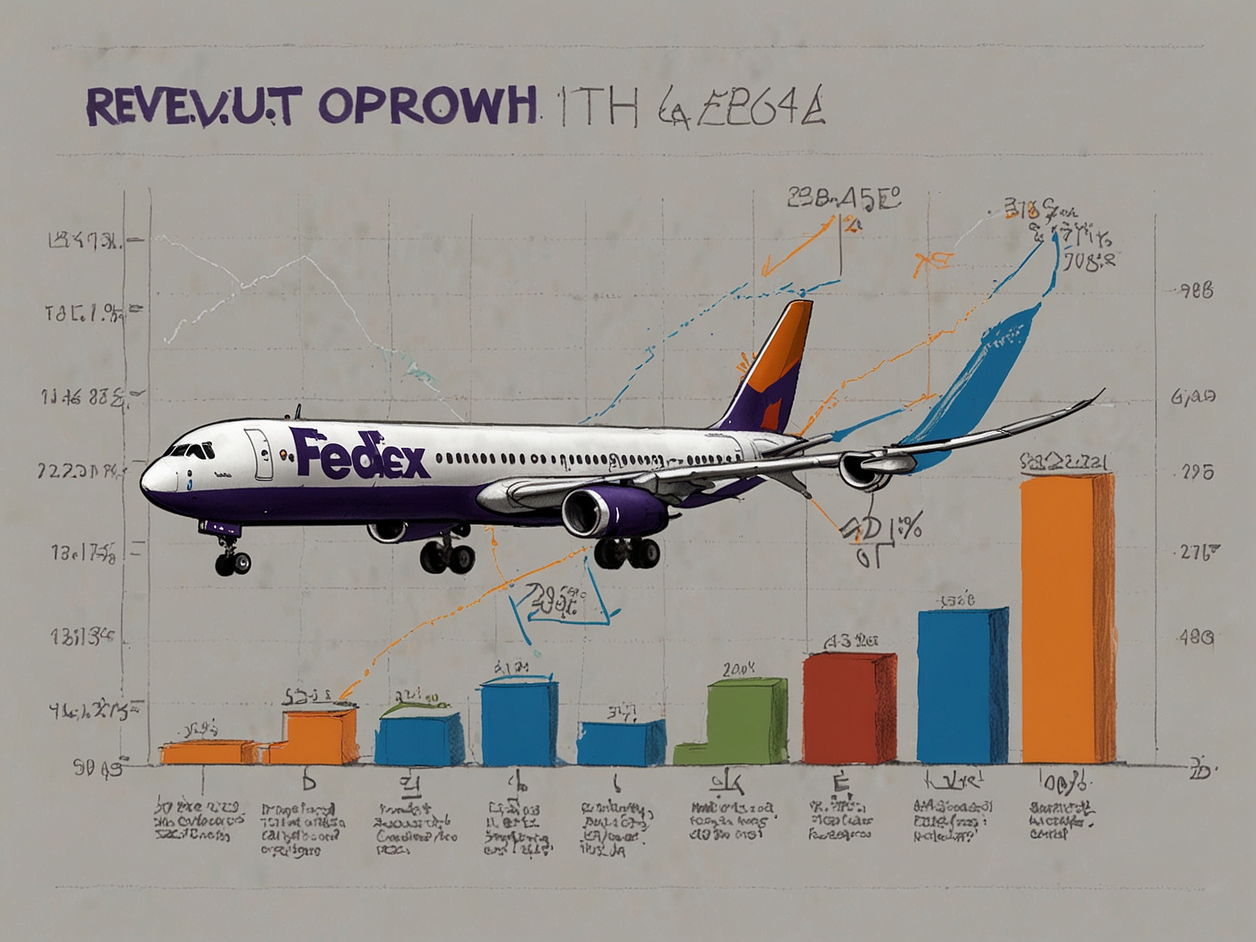 A graph displaying FedEx's revenue growth for Q4 2024, showing a 10% increase compared to the previous year, alongside key financial metrics like operating income and net income increases.