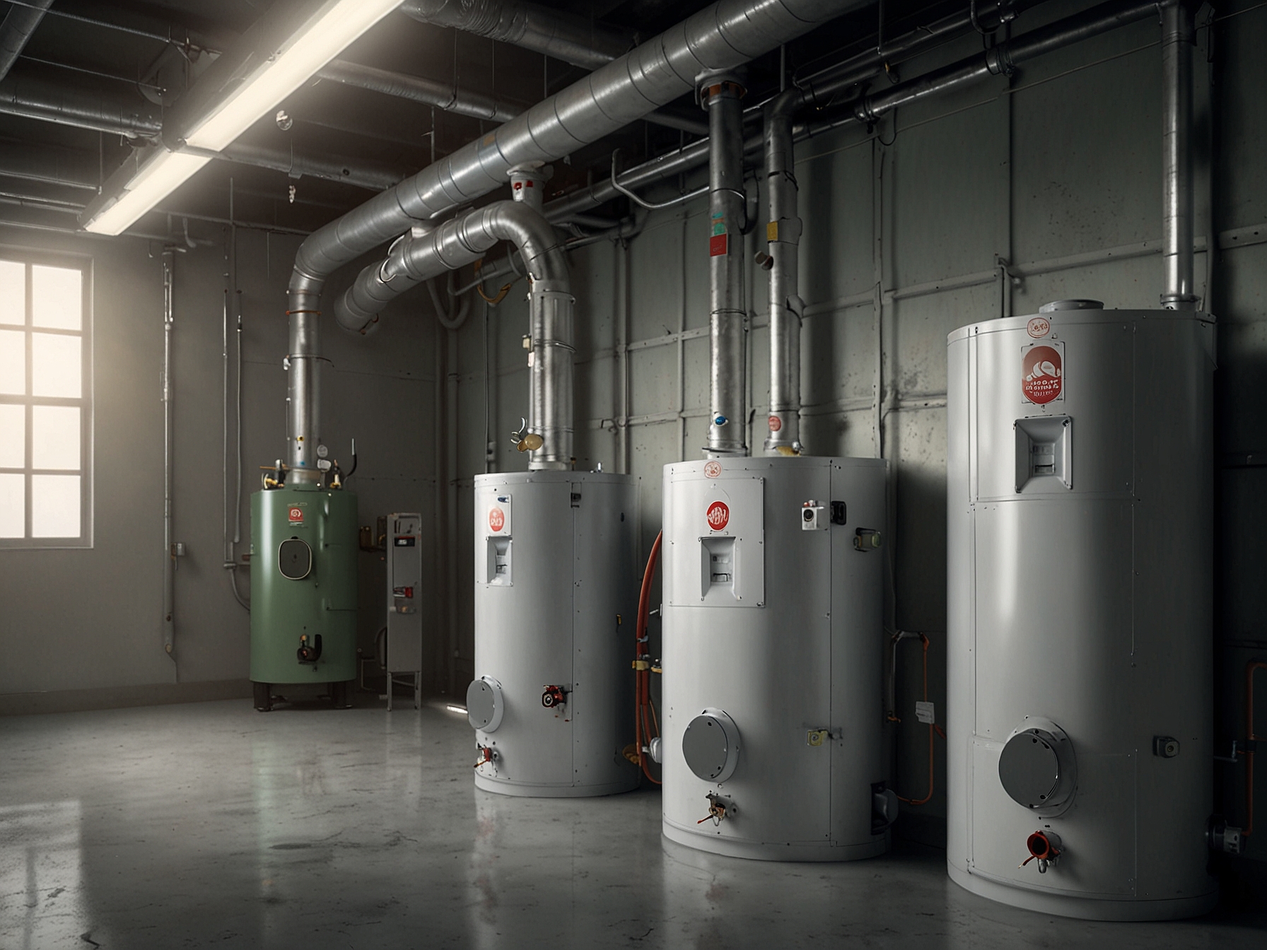 An image of Rheem's new energy-efficient water heaters and HVAC systems, highlighting their eco-friendly and high-performance features designed to reduce greenhouse gas emissions.