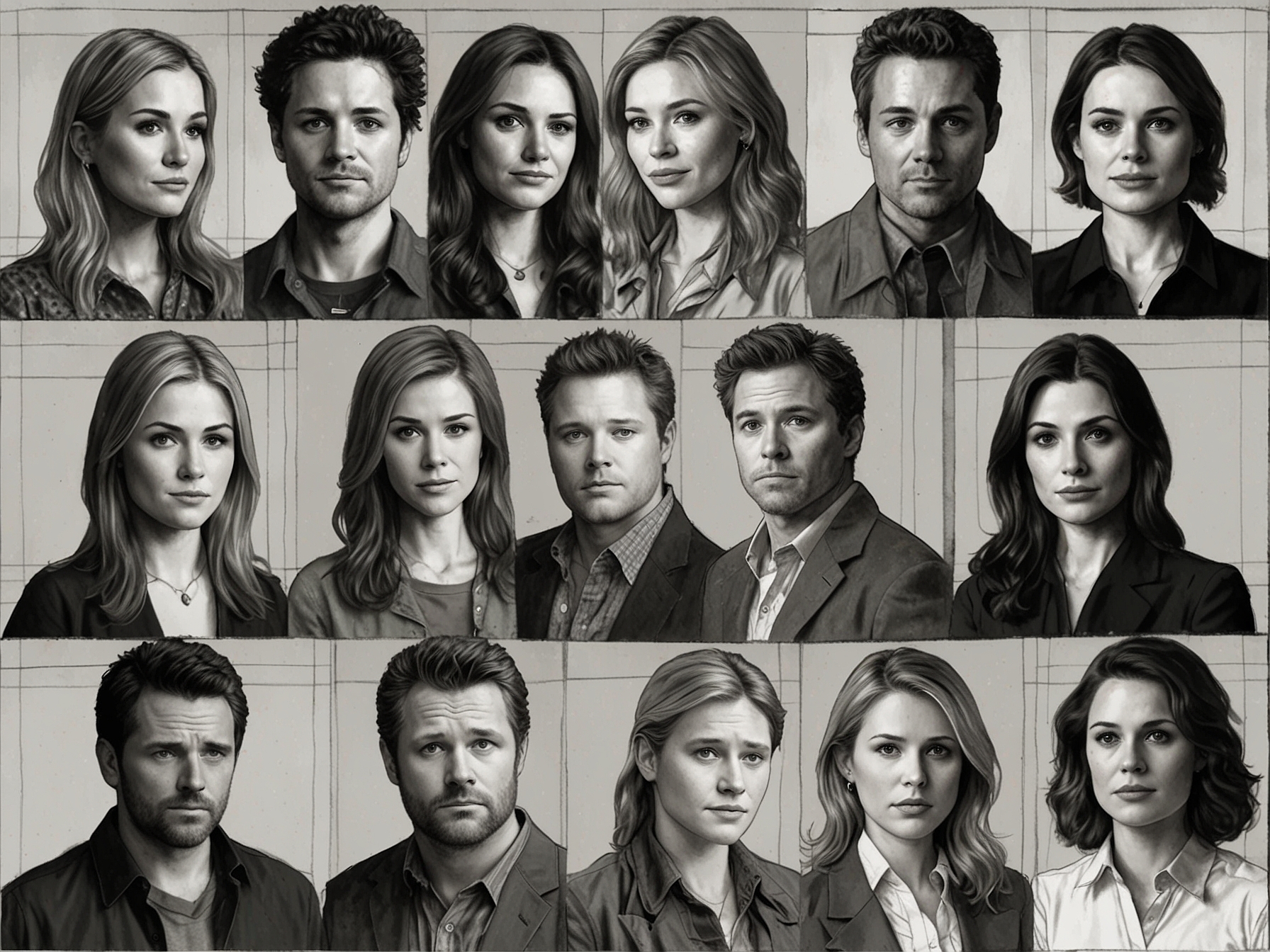 A divided screen showing some of the most disappointing TV couples, including Carmy and Claire from 'The Bear,' and Lucy and Stephen from 'Tell Me Lies', showcasing their lack of chemistry and poor relationship dynamics.