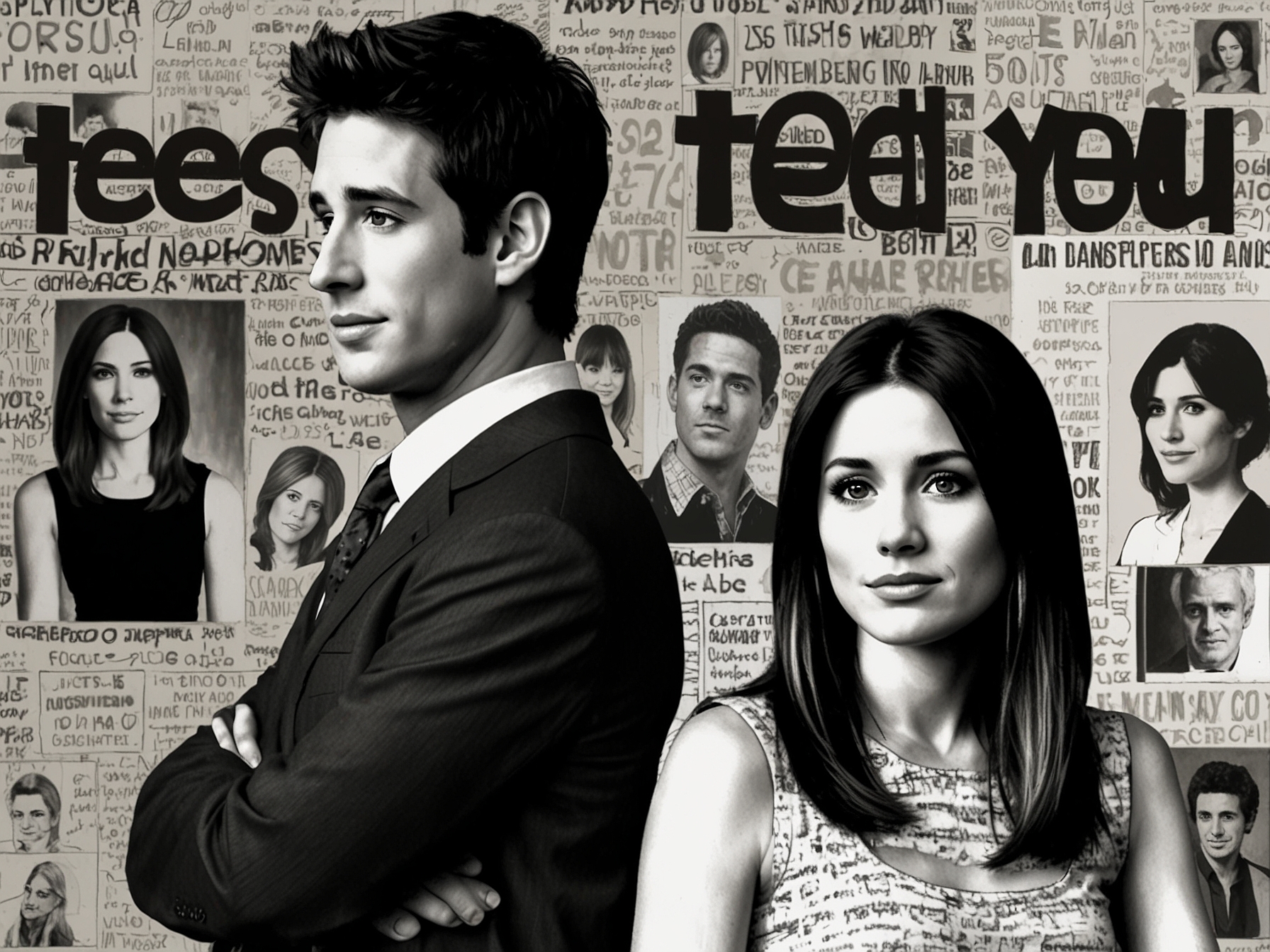 A collage of controversial TV couples such as Ross and Rachel from 'Friends', and Ted and Robin from 'How I Met Your Mother.' These pairings illustrate the ups and downs that left fans divided and often exasperated.