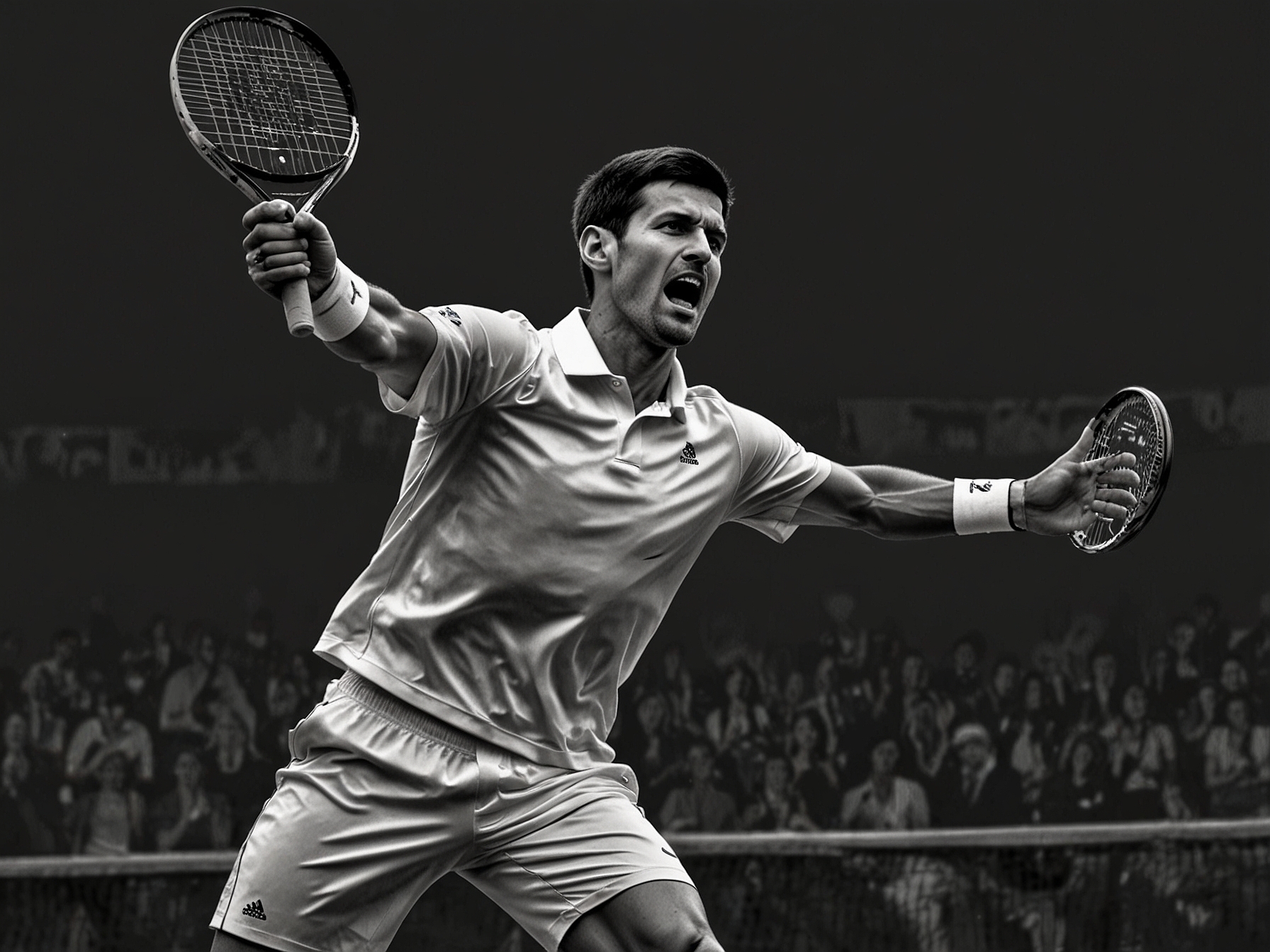 Novak Djokovic, in action on the tennis court, showcasing his powerful serve post-elbow surgery, a testament to his determination and recovery journey.
