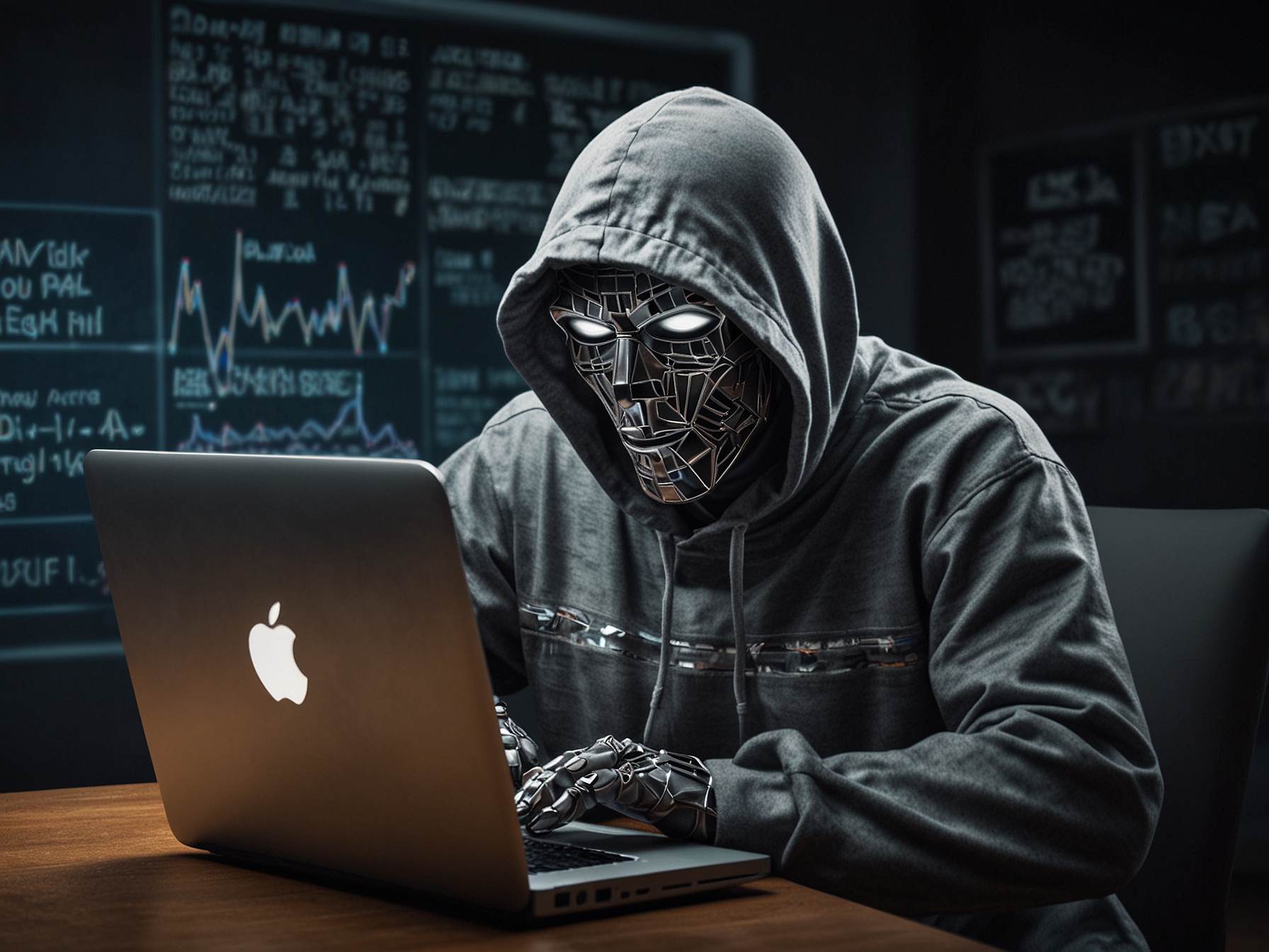 An illustration showing a Mac user unknowingly downloading malware through a deceptive Google ad, designed to represent the tactic used by cybercriminals.