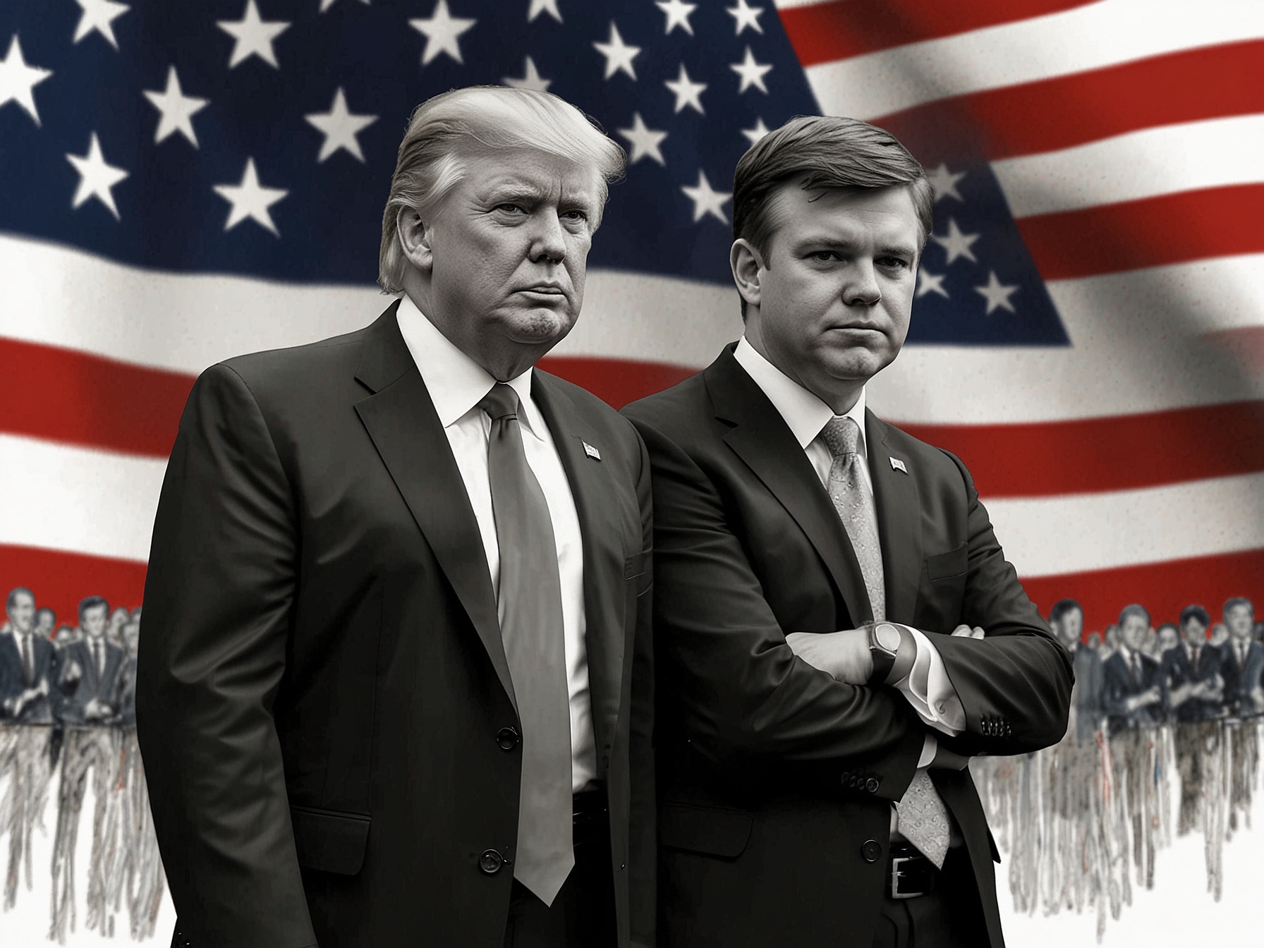 Donald Trump and Sen. J.D. Vance at a political rally, showcasing their alliance and Trump's influence within the Republican Party.