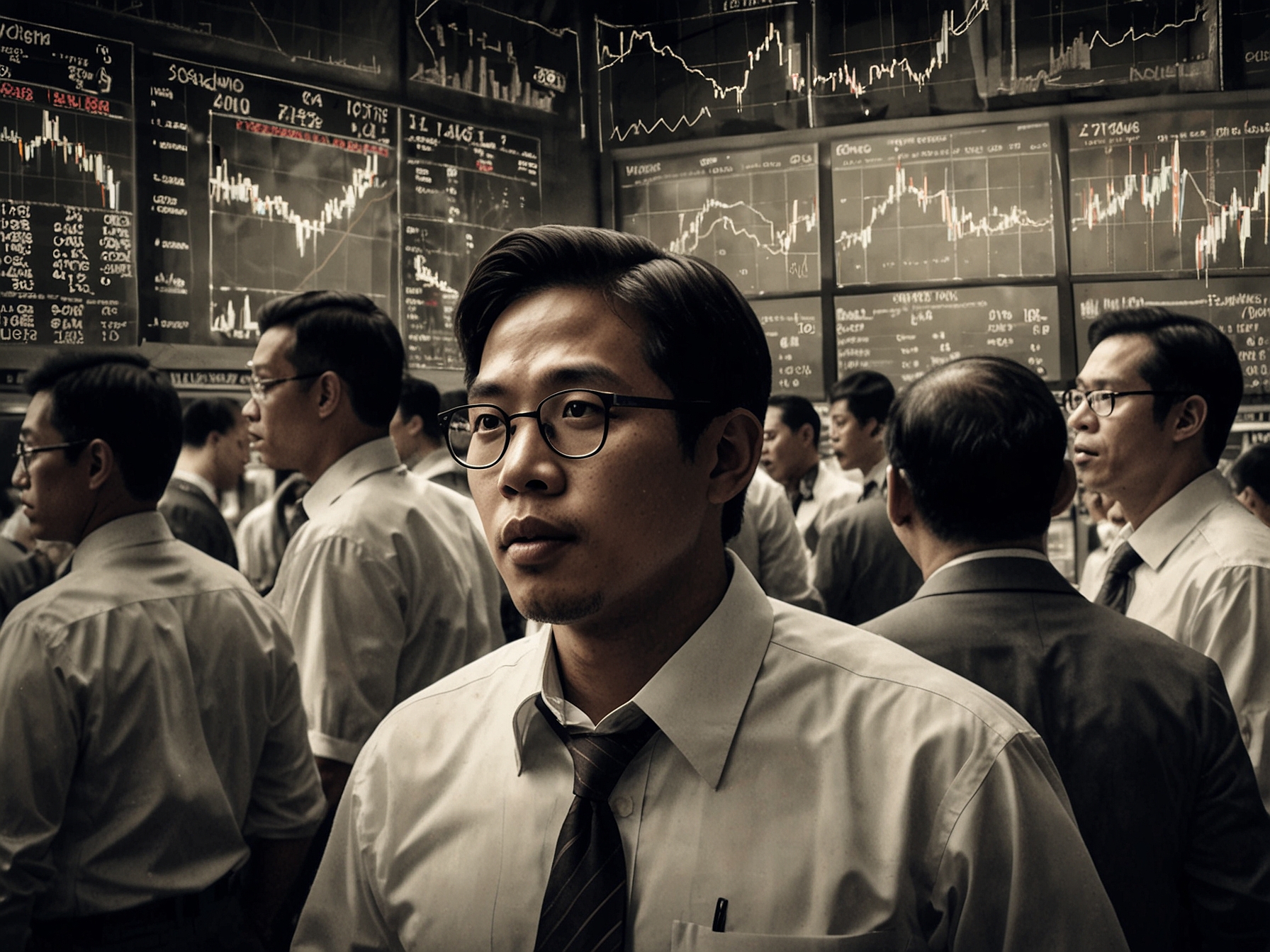 A photo depicting investors at a stock exchange trading floor, referencing the optimistic sentiment and positive performance of the Philippine and US markets. Market indicators and economic data charts are visible.
