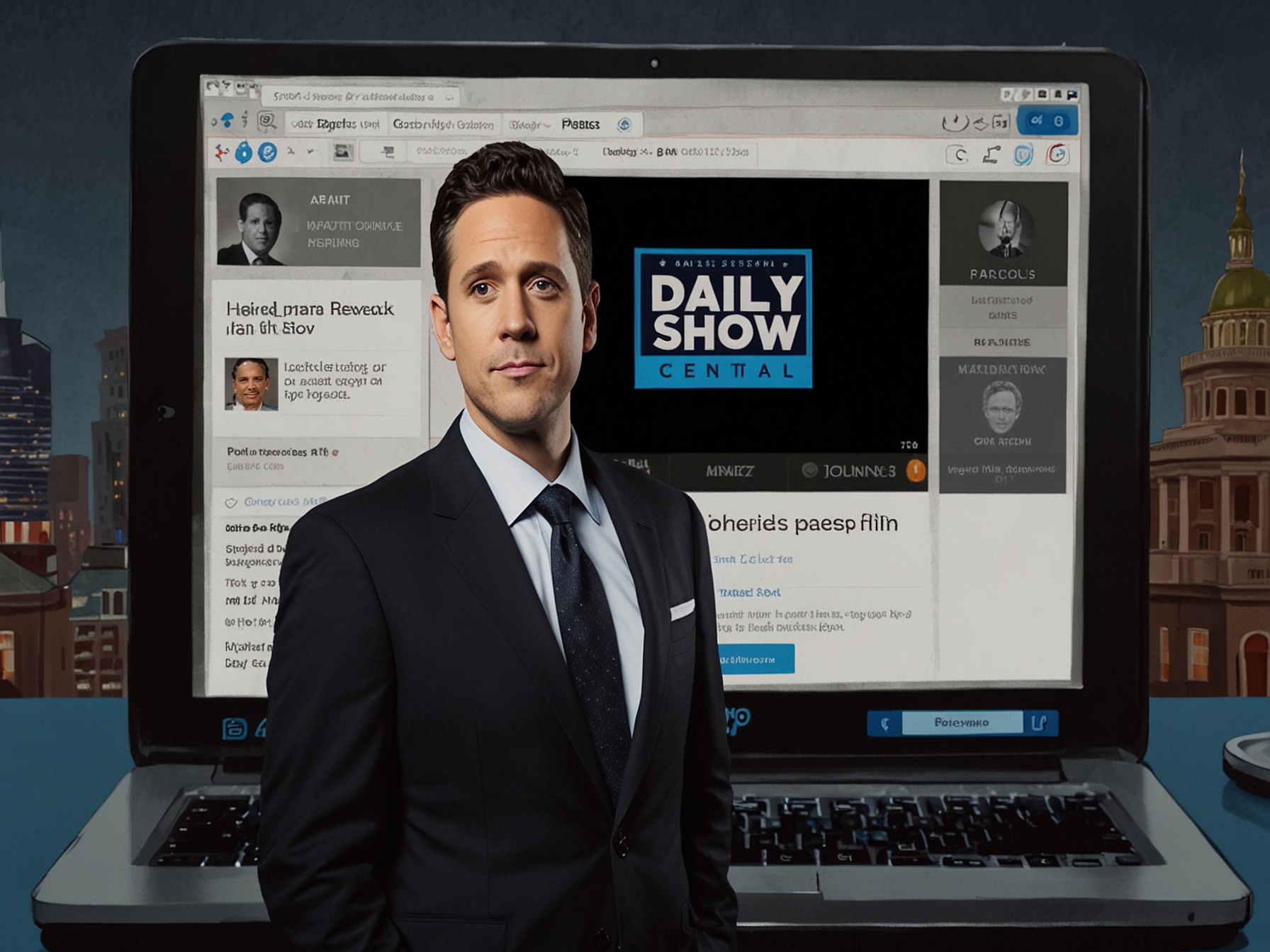 A laptop screen displaying The Daily Show on the Comedy Central official website, illustrating one of the free methods to watch episodes online.