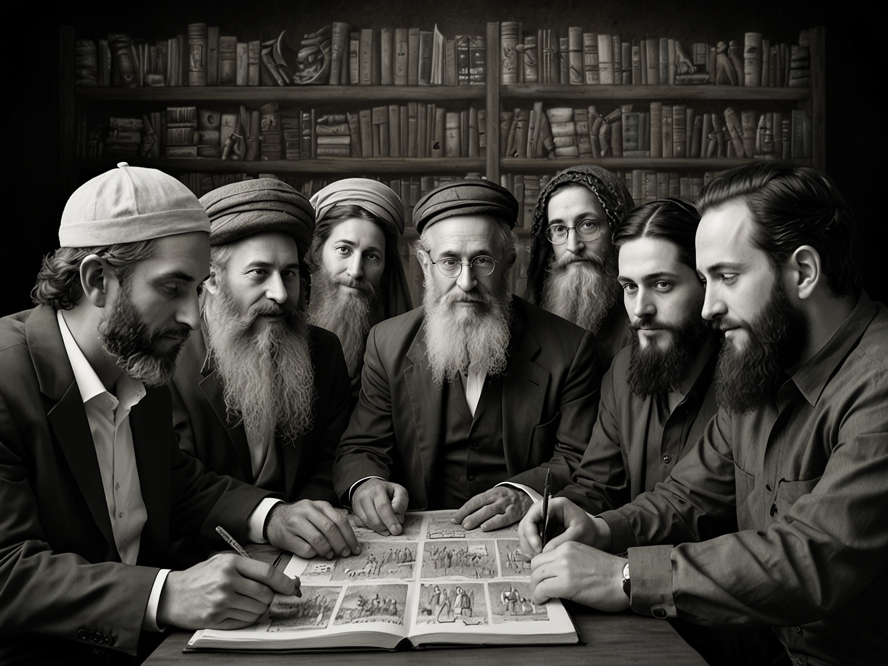 An image showing diverse Jewish groups, including Ashkenazi, Sephardic, Mizrahi, and Modern Orthodox Jews, each engaged in different forms of Torah study, symbolizing the article's theme of inclusivity.