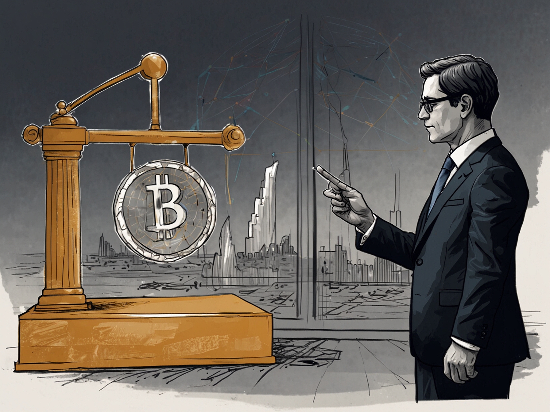 An image illustrating a representative from the US Treasury Department announcing new regulations targeting cryptocurrency platforms for improved tax compliance and transparency.