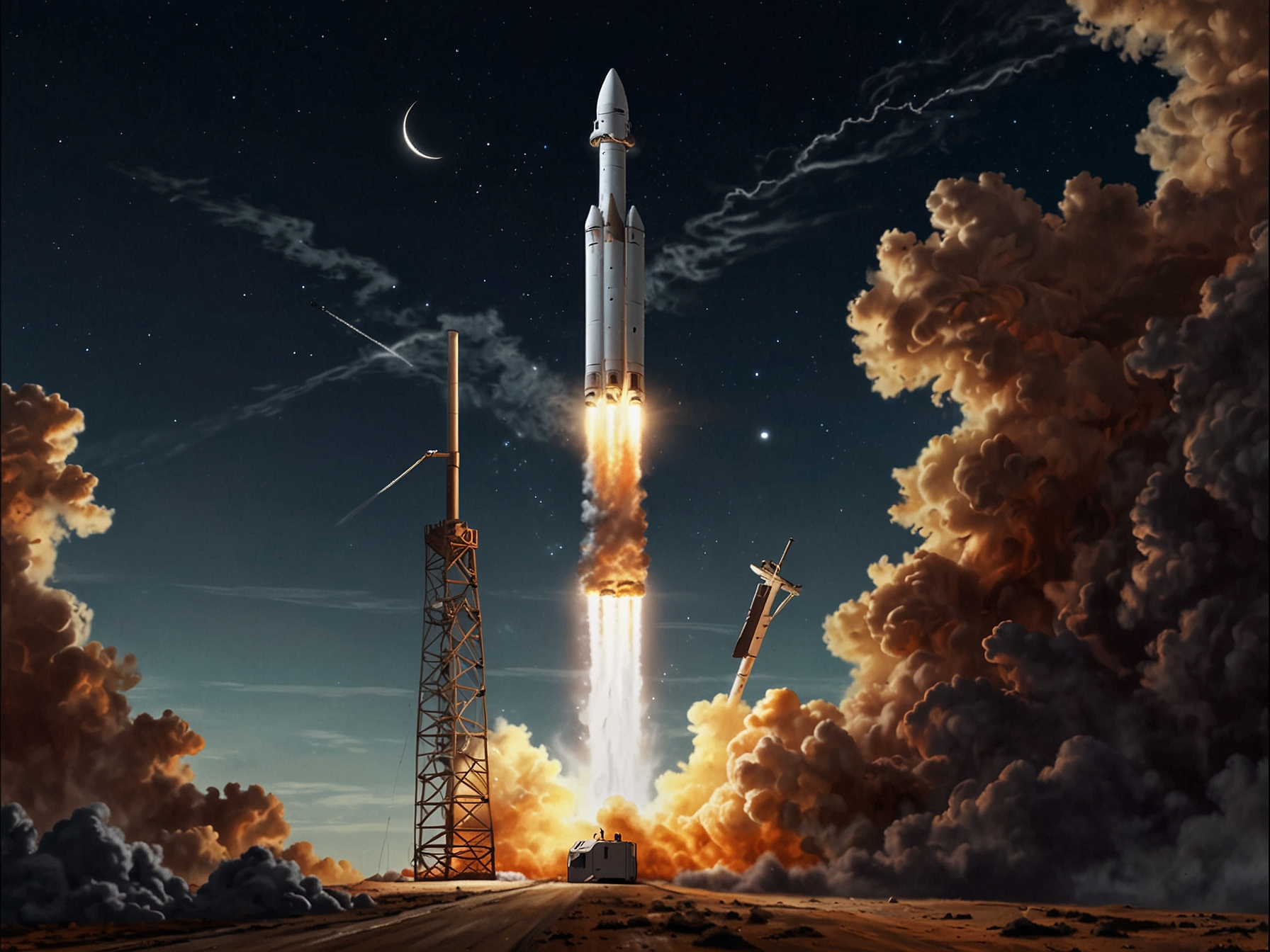 A SpaceX Falcon rocket launching from the Earth's surface, symbolizing the trusted partnership between NASA and SpaceX in deorbiting the ISS and future space missions.